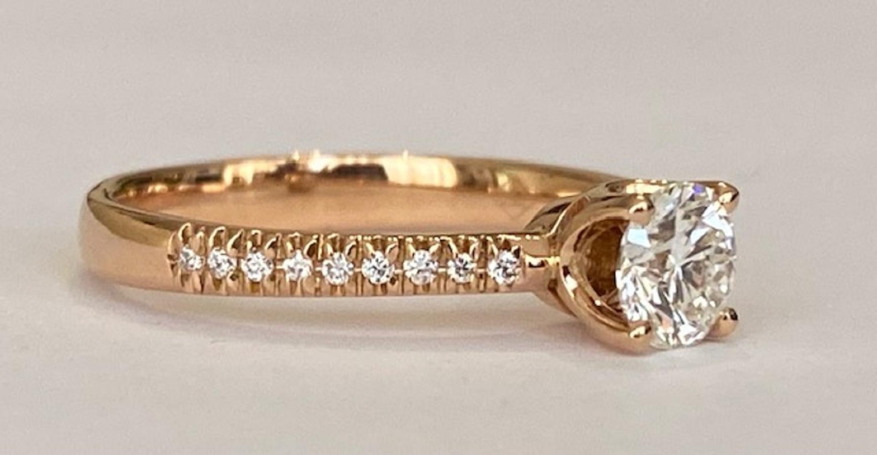 Brilliant Cut ALGT Certified 18 kt. Pink gold - Ring - 0.50 ct Diamond and side diamonds For Sale