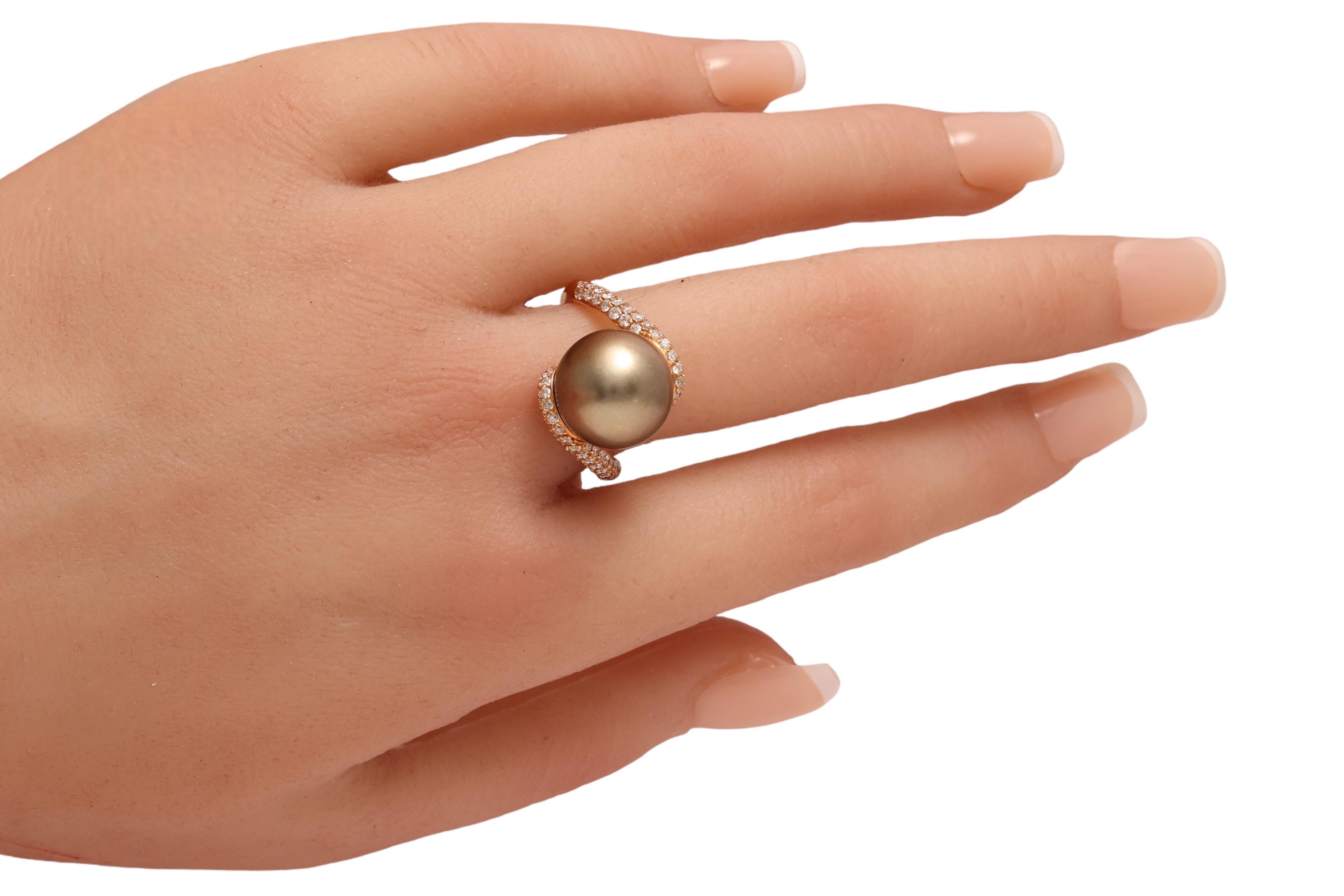 18 kt. Anillo de Oro Rosa y Preciosa Perla de Tahití y 0,96 ct. Diamantes en venta 4