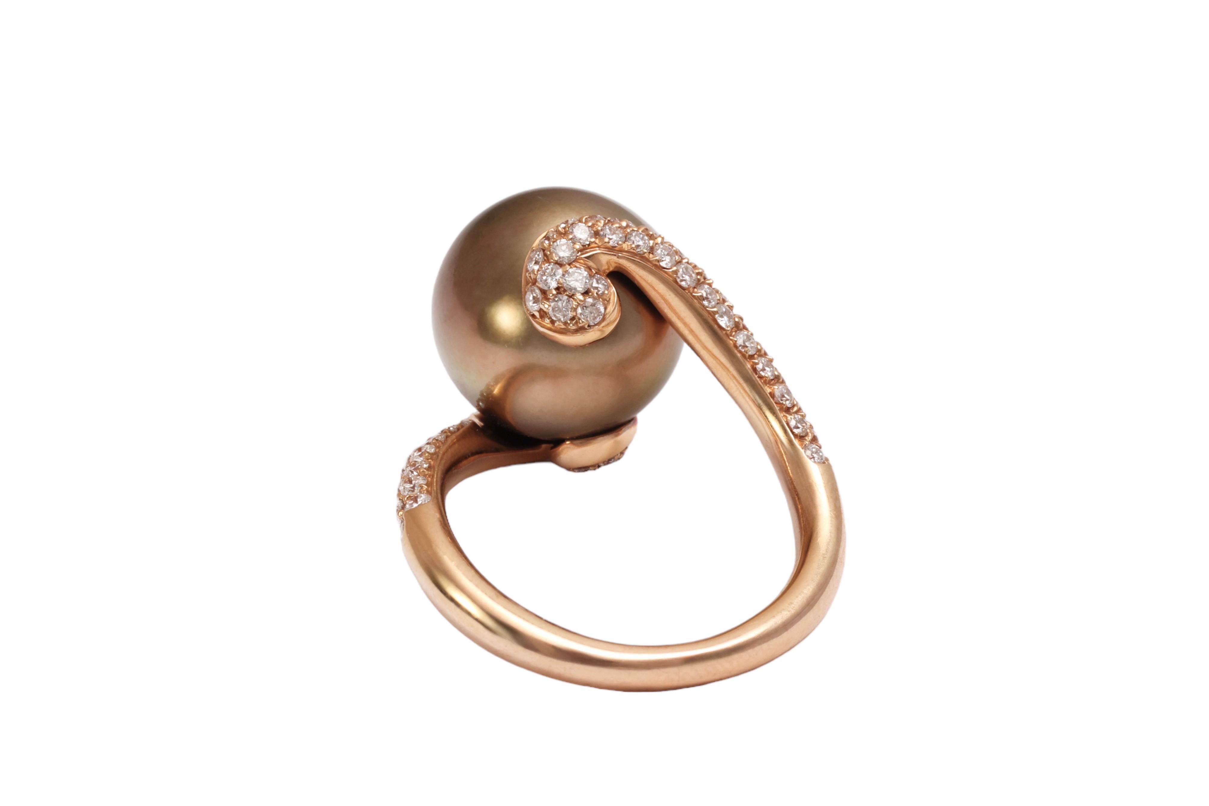 18 kt. Anillo de Oro Rosa y Preciosa Perla de Tahití y 0,96 ct. Diamantes en venta 2