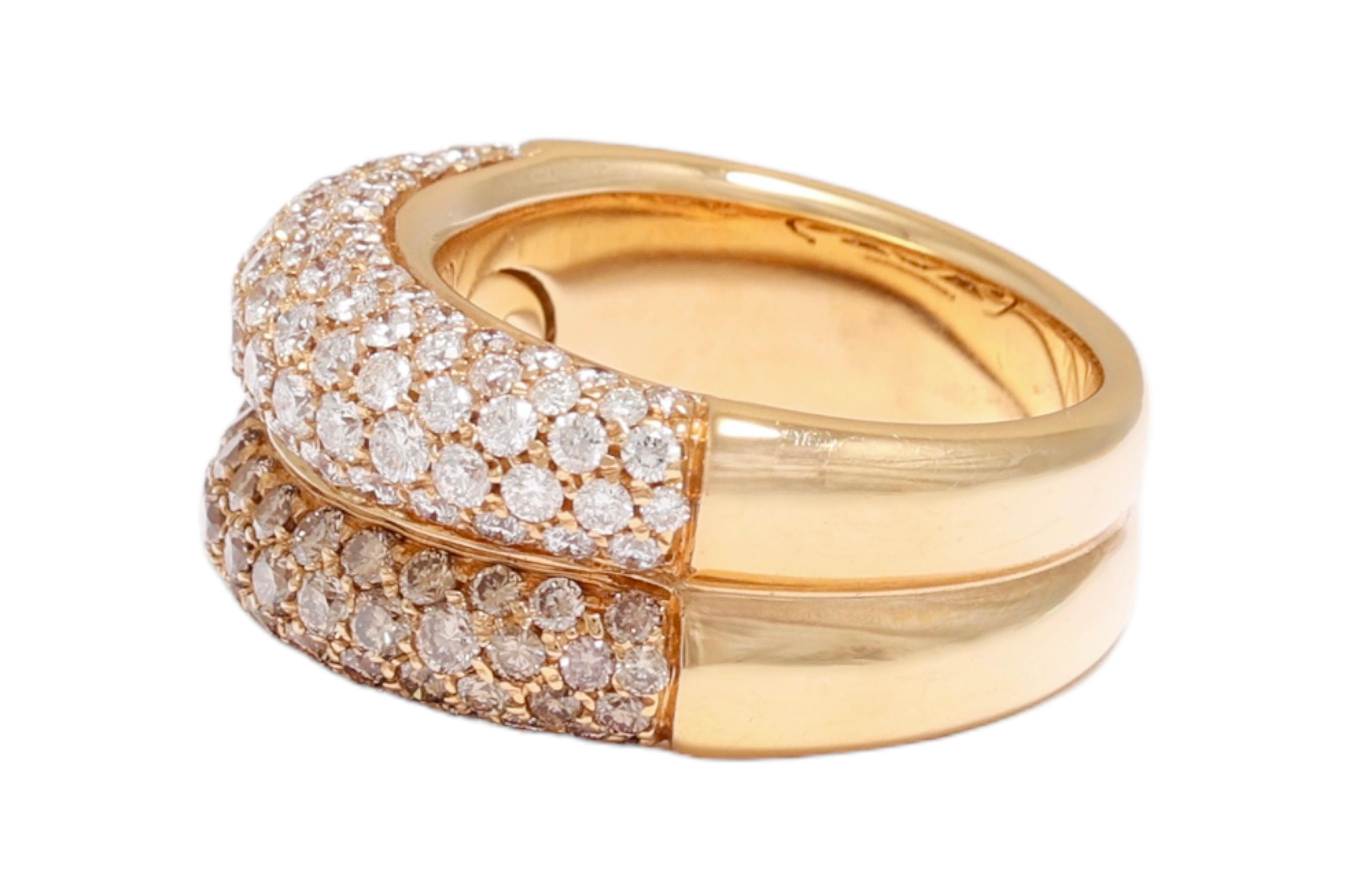 Modern 18 kt. Pink Gold Ring with 2.79 ct. White & Cognac Diamonds For Sale