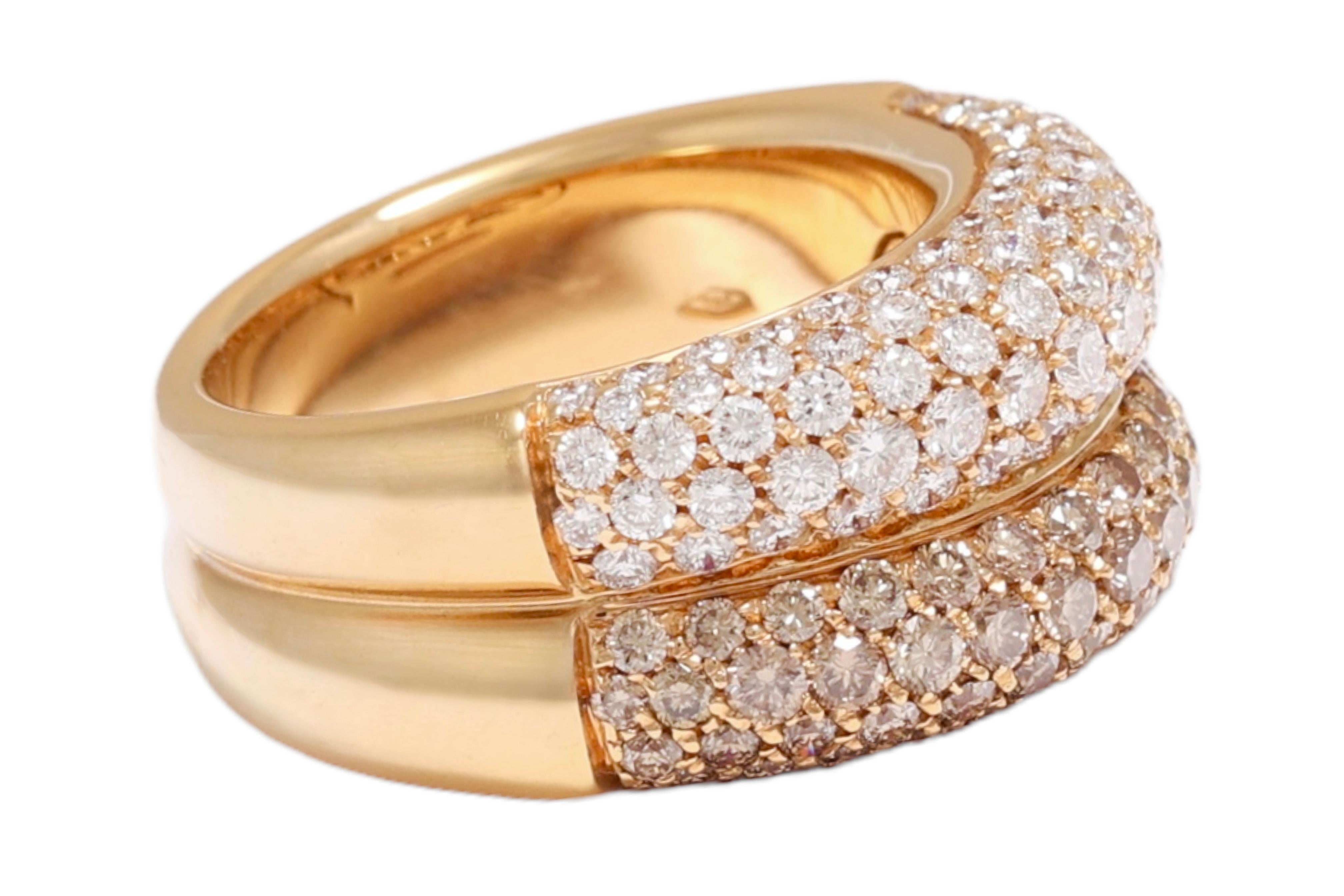 Brilliant Cut 18 kt. Pink Gold Ring with 2.79 ct. White & Cognac Diamonds For Sale