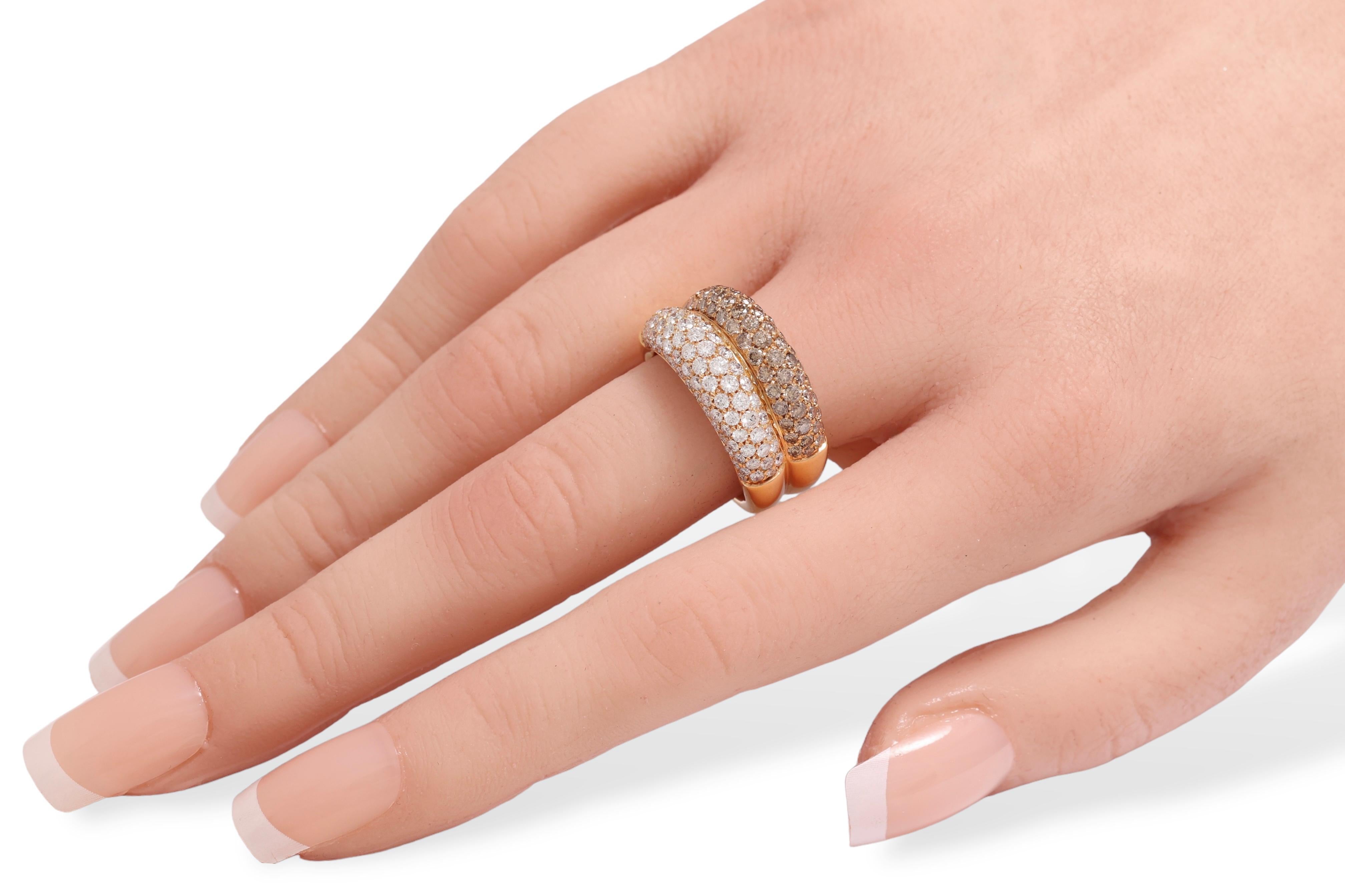 Women's or Men's 18 kt. Pink Gold Ring with 2.79 ct. White & Cognac Diamonds For Sale