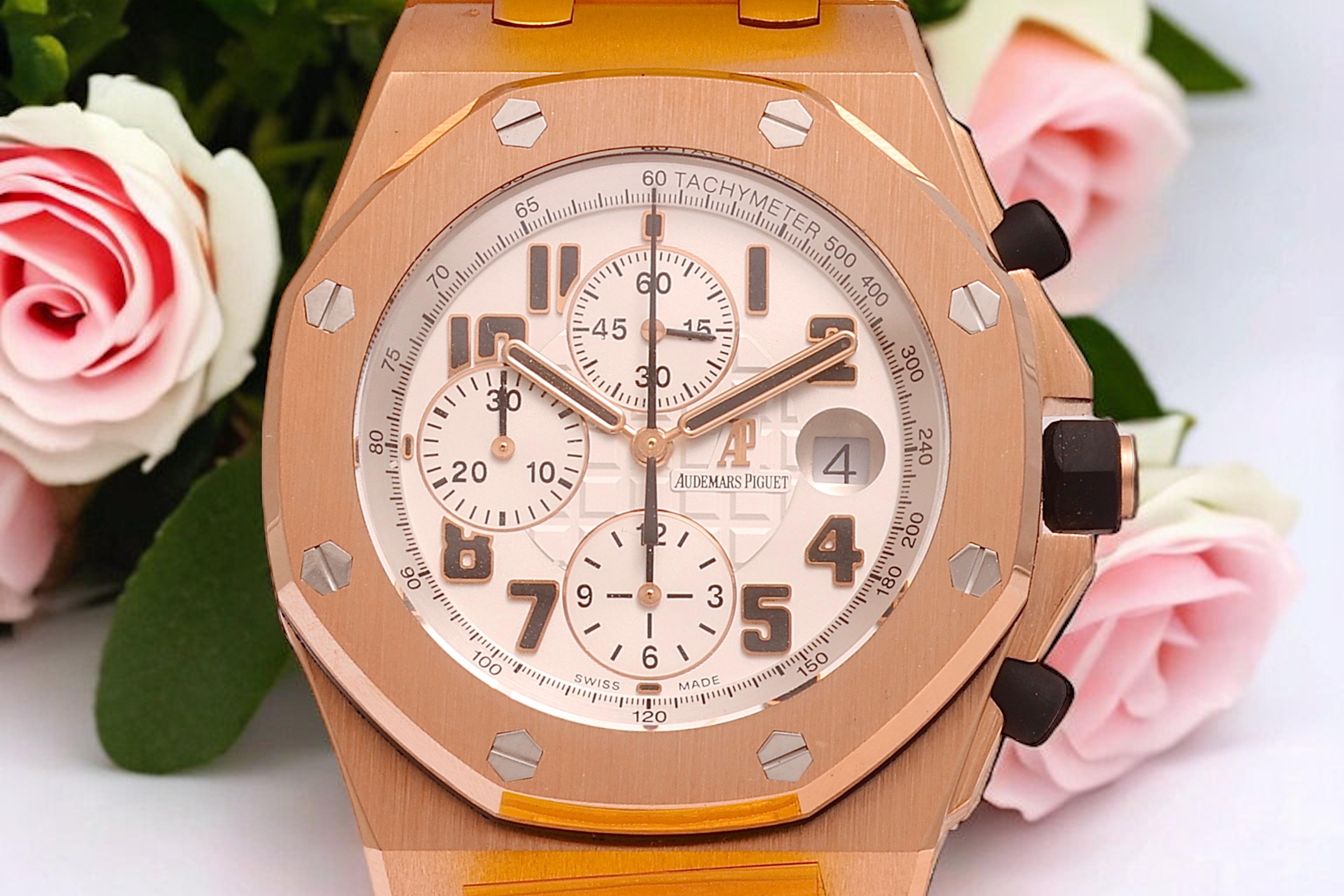 18 Kt Pink/Rose Gold Audemars Piguet Off Shore Chronograph, Extract/Box/Revision For Sale 6