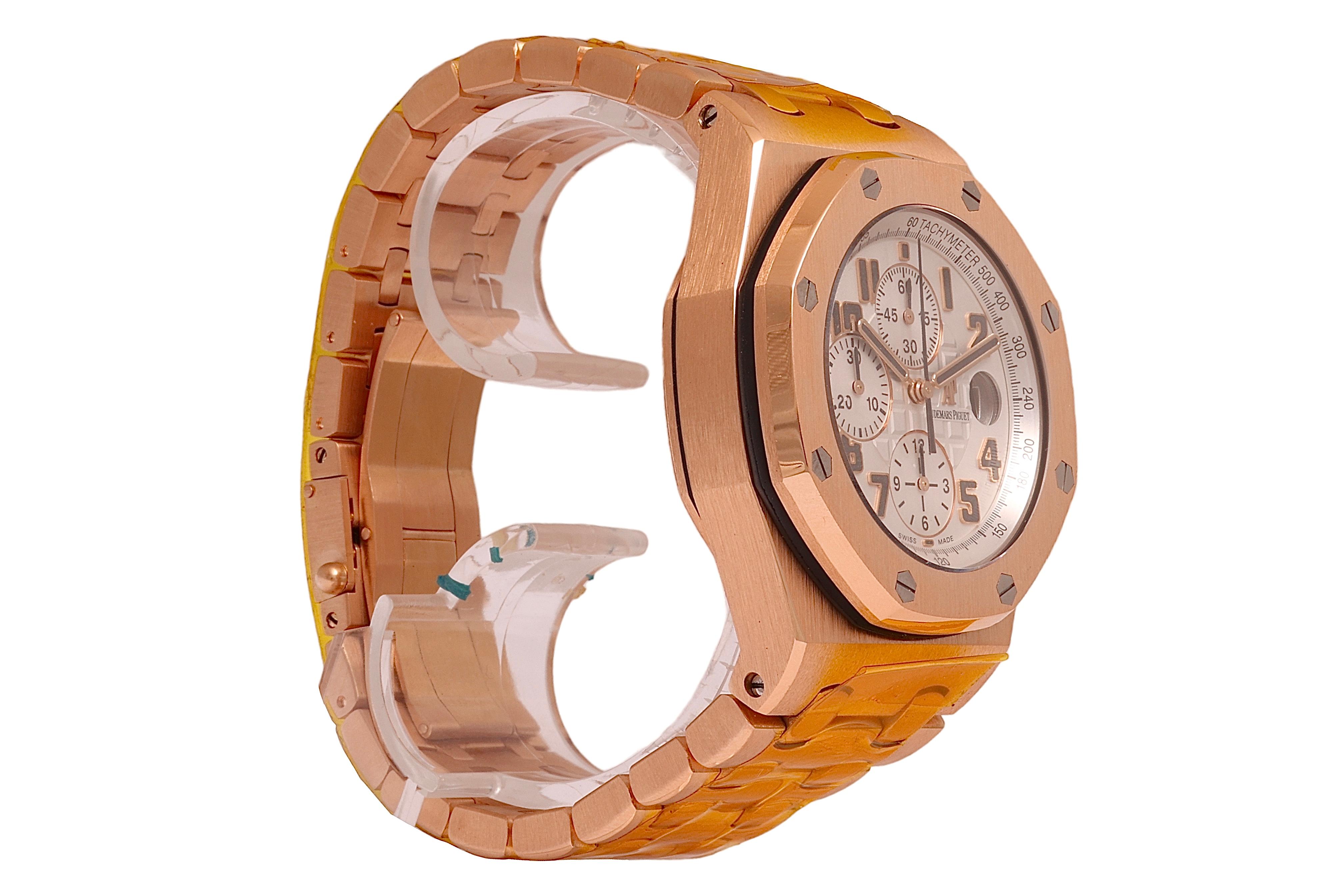 Artisan 18 Kt Pink/Rose Gold Audemars Piguet Off Shore Chronograph, Extract/Box/Revision For Sale