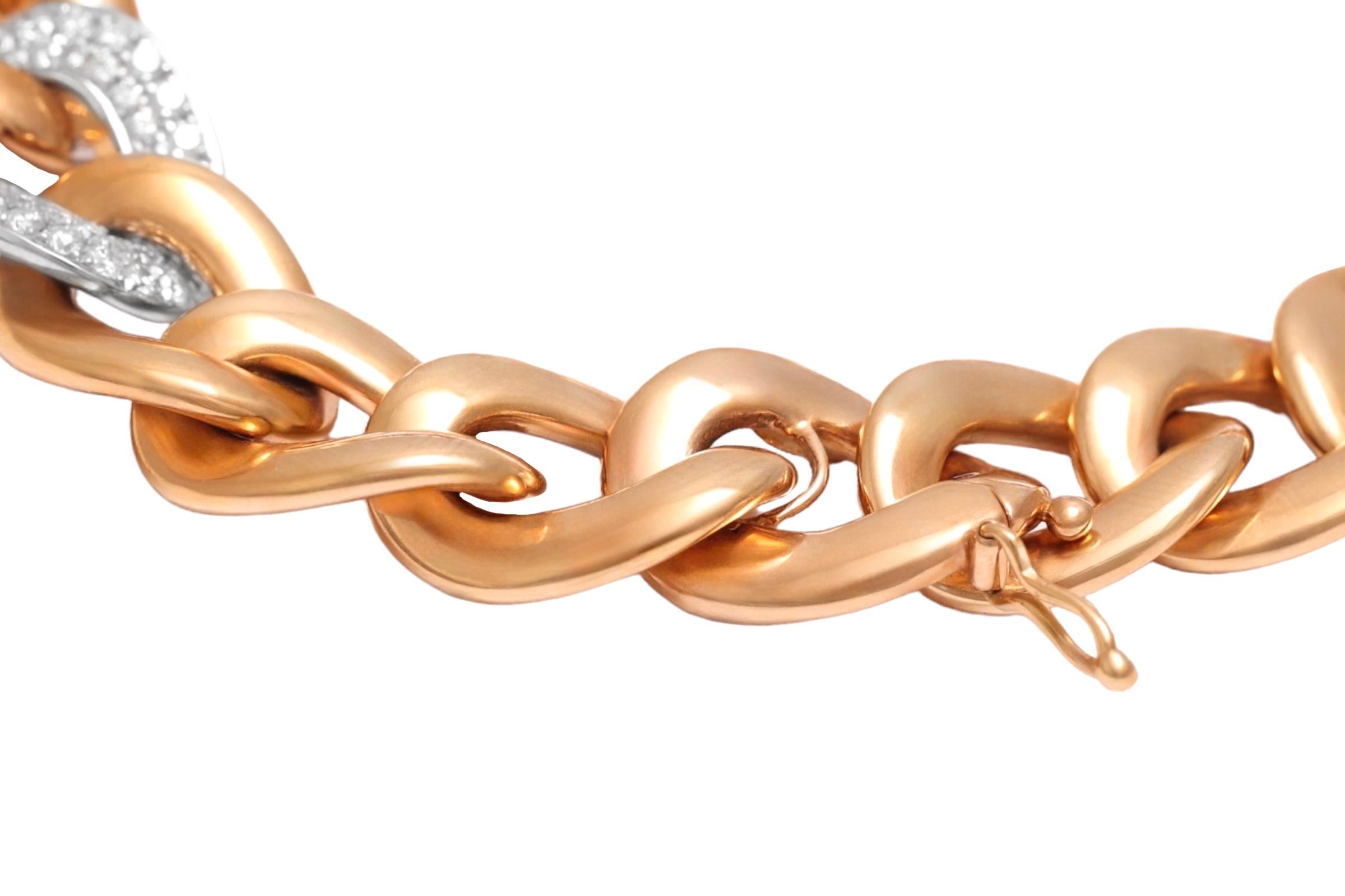 18 kt. Pulsera de eslabones de cadena de oro rosa y blanco, con 1 eslabón engastado con diamantes de 0,96 ct en venta 6