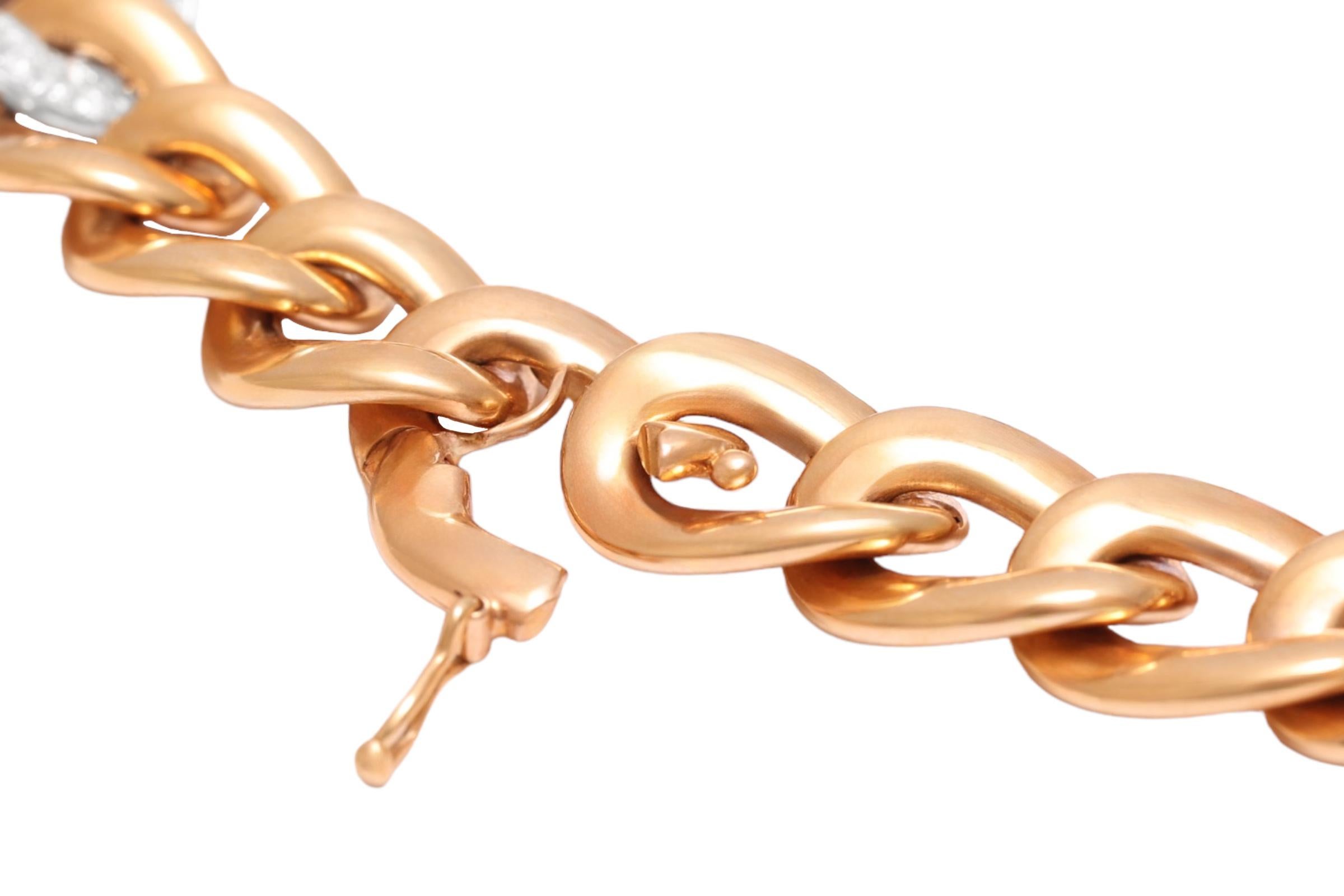 18 kt. Pulsera de eslabones de cadena de oro rosa y blanco, con 1 eslabón engastado con diamantes de 0,96 ct en venta 7