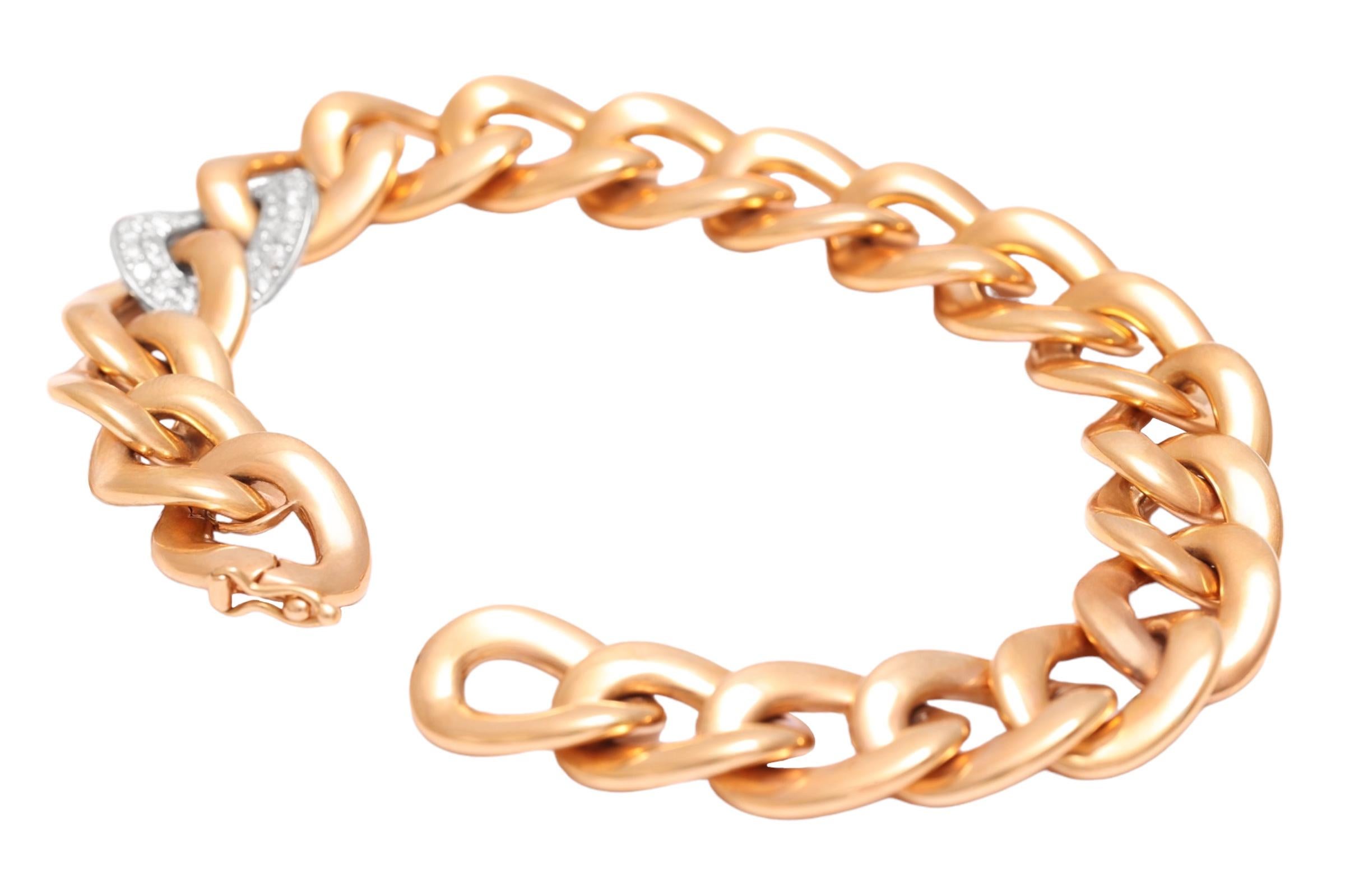 18 kt. Pulsera de eslabones de cadena de oro rosa y blanco, con 1 eslabón engastado con diamantes de 0,96 ct en venta 8