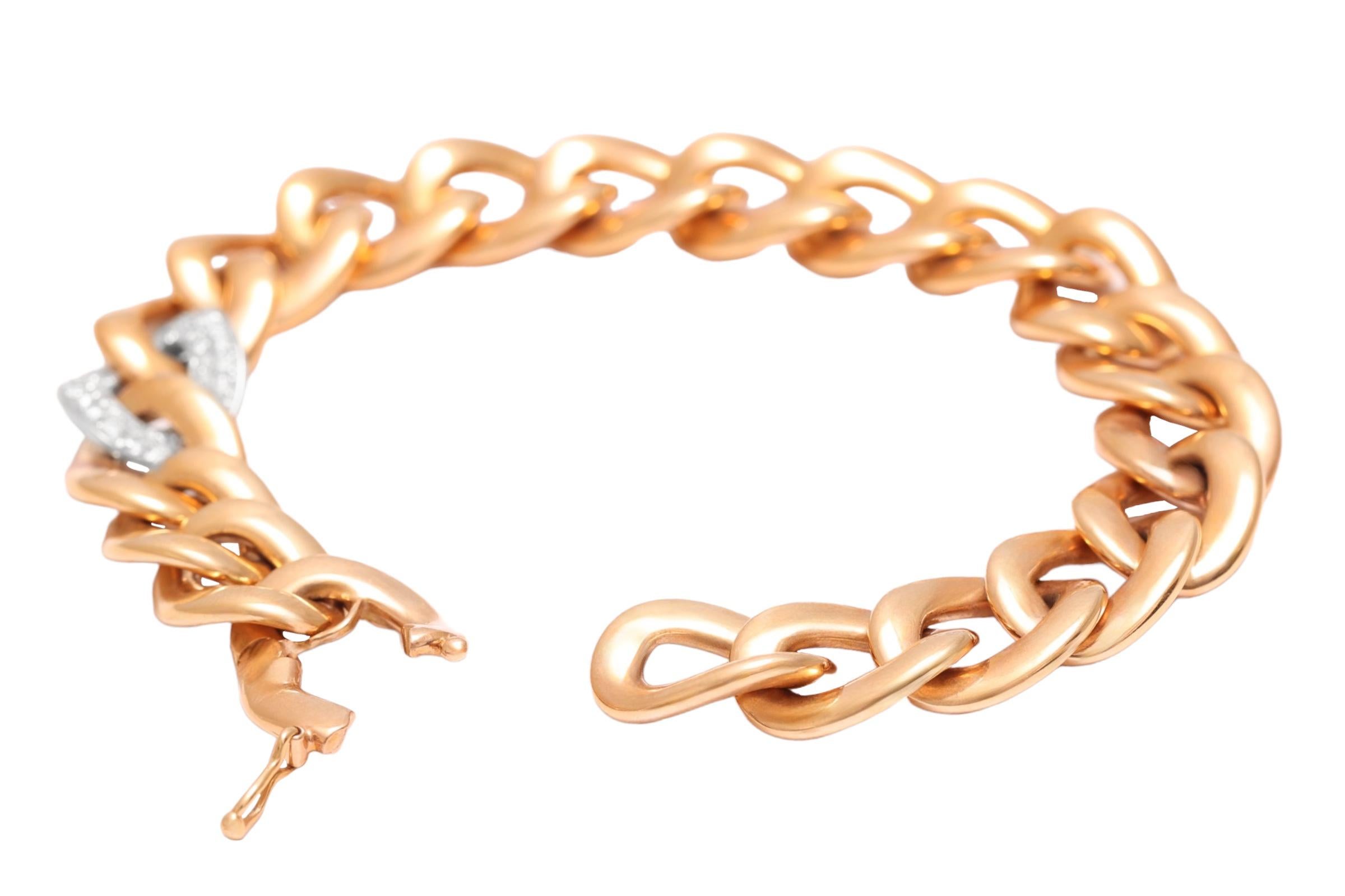 18 kt. Pulsera de eslabones de cadena de oro rosa y blanco, con 1 eslabón engastado con diamantes de 0,96 ct en venta 9