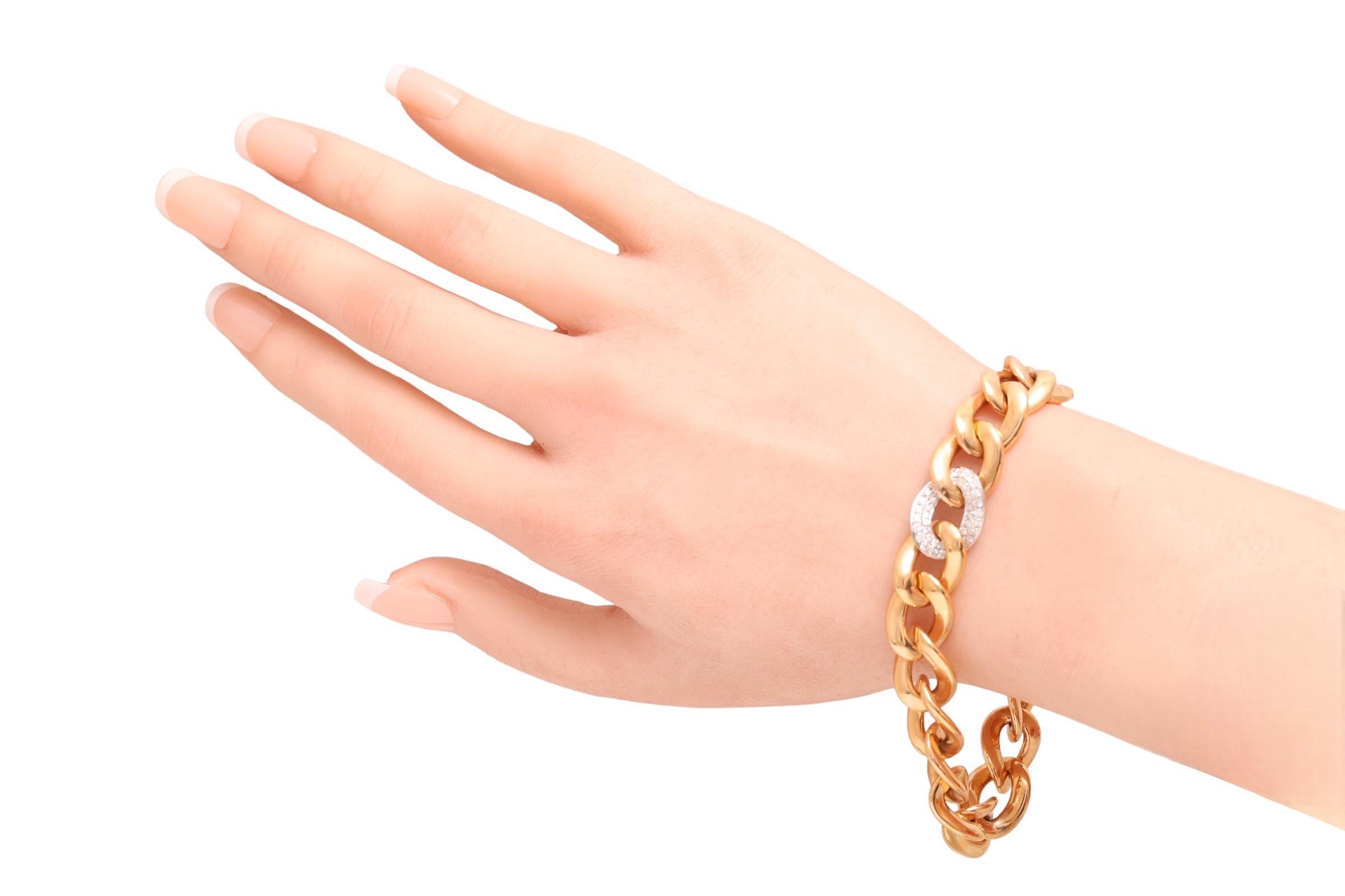 18 kt. Pulsera de eslabones de cadena de oro rosa y blanco, con 1 eslabón engastado con diamantes de 0,96 ct en venta 10