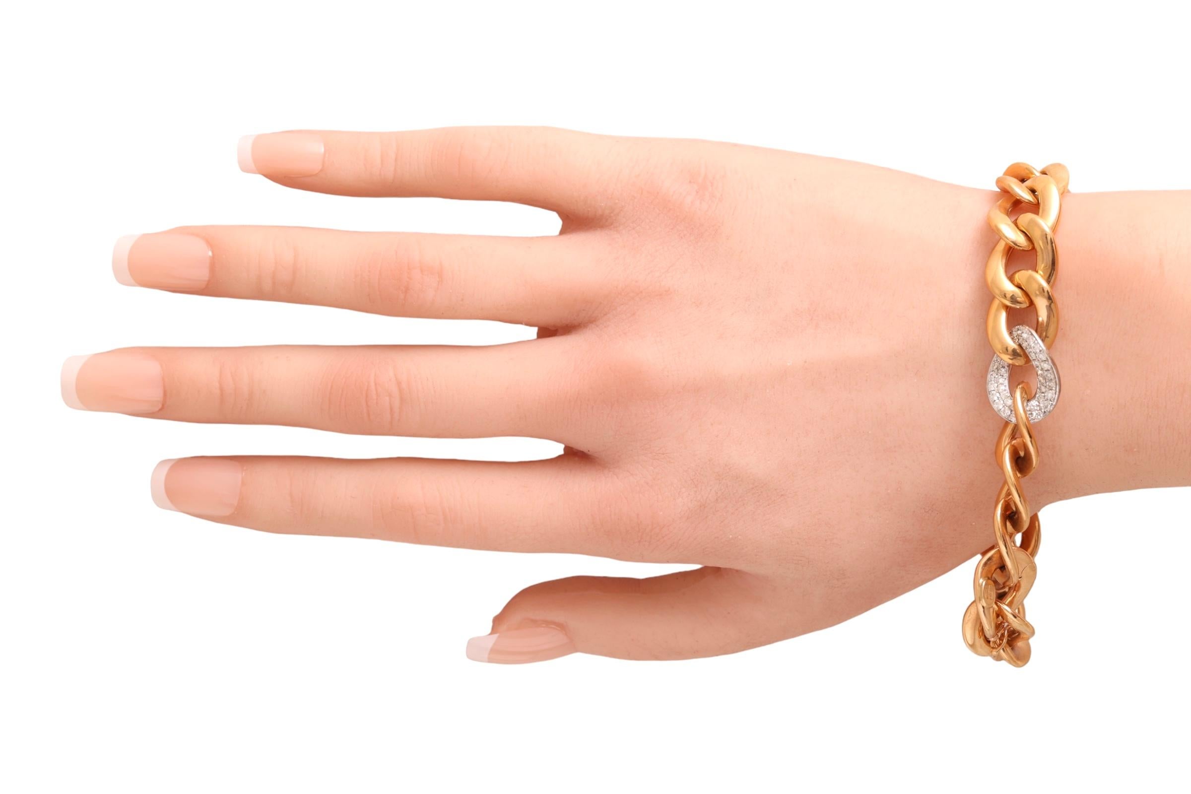 18 kt. Pulsera de eslabones de cadena de oro rosa y blanco, con 1 eslabón engastado con diamantes de 0,96 ct en venta 11
