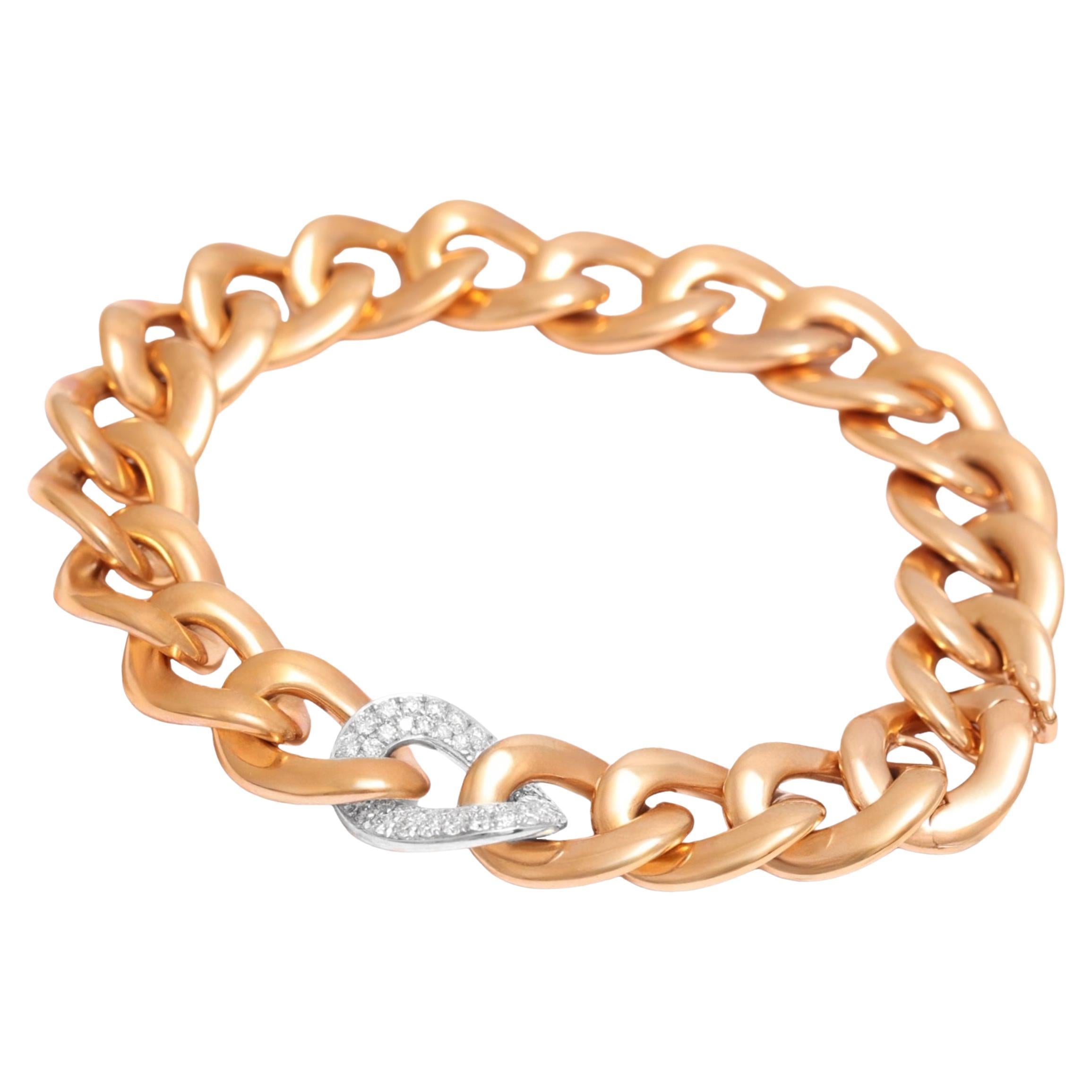 Precioso 18 kt. Pulsera de eslabones de cadena de oro rosa y blanco, con un eslabón engastado de 0,96 ct. Diamantes

Diamantes: 46 diamantes talla brillante, en total aprox. 0,69 ct.

Material: Oro rosa de 18 kt. y oro blanco de 18 kt.

Medidas:. La