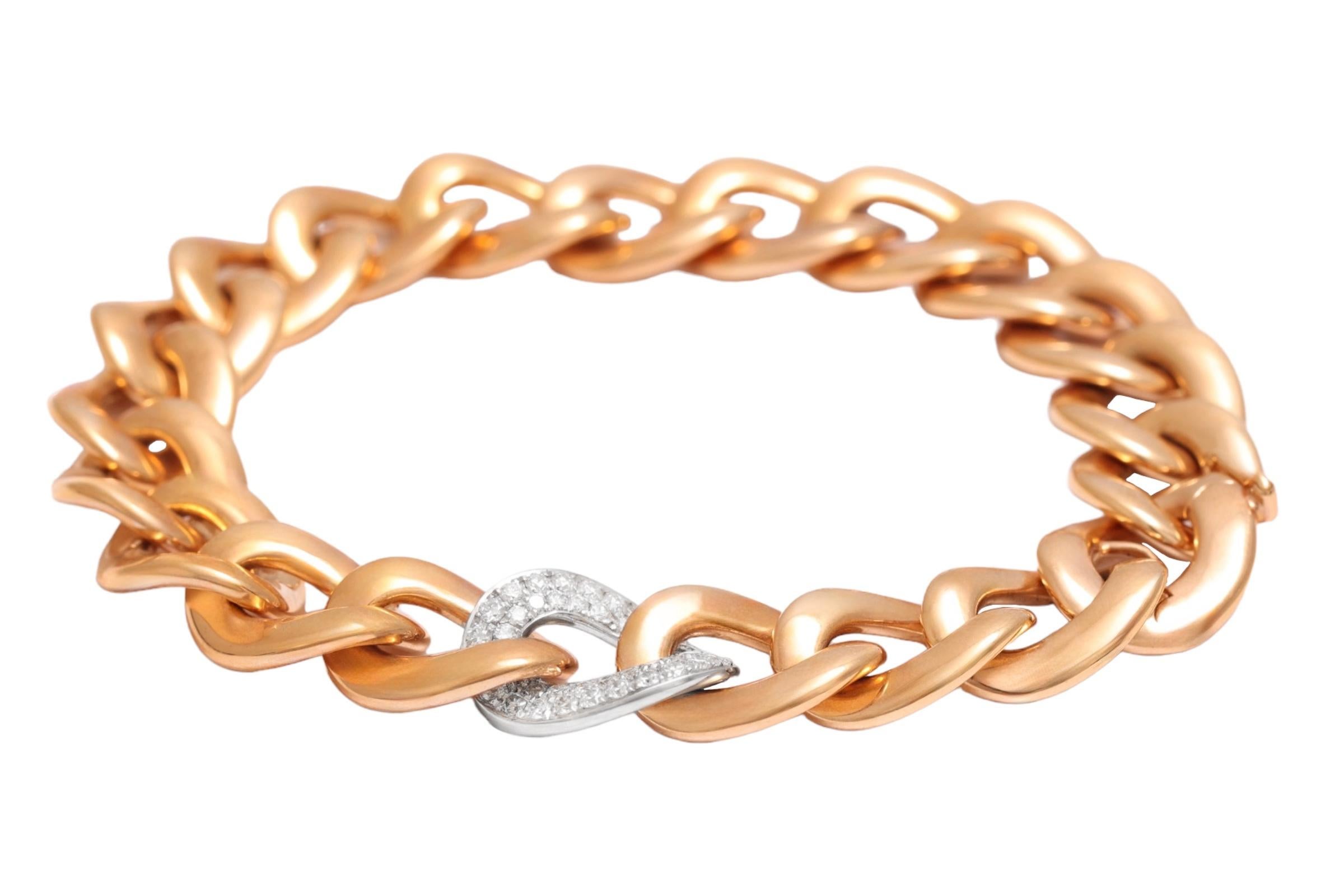 18 kt. Pulsera de eslabones de cadena de oro rosa y blanco, con 1 eslabón engastado con diamantes de 0,96 ct Moderno en venta