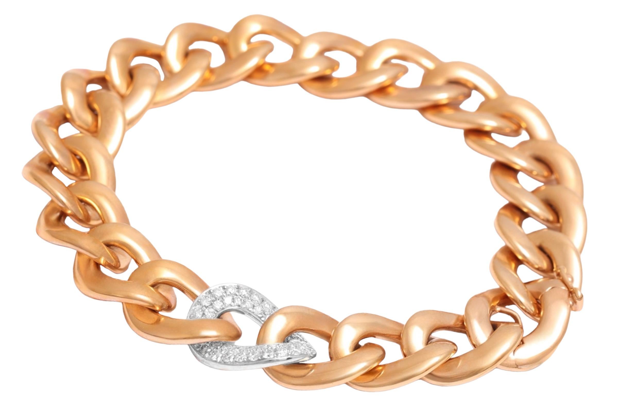 18 kt. Pulsera de eslabones de cadena de oro rosa y blanco, con 1 eslabón engastado con diamantes de 0,96 ct Corte brillante en venta