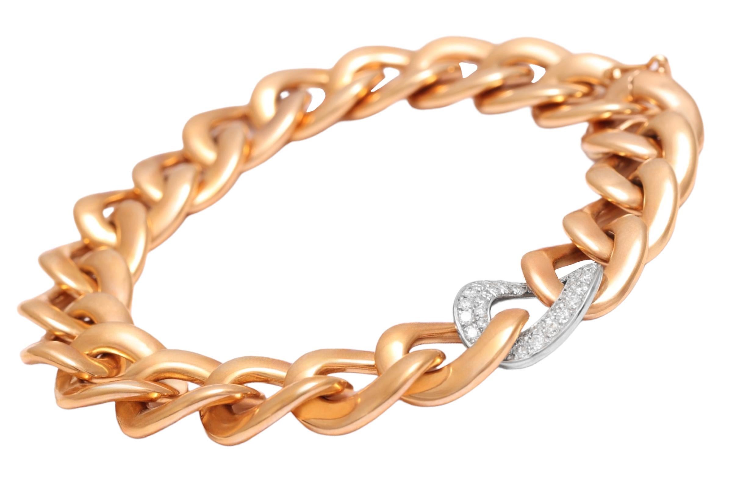 18 kt. Pulsera de eslabones de cadena de oro rosa y blanco, con 1 eslabón engastado con diamantes de 0,96 ct en Nuevo estado para la venta en Antwerp, BE