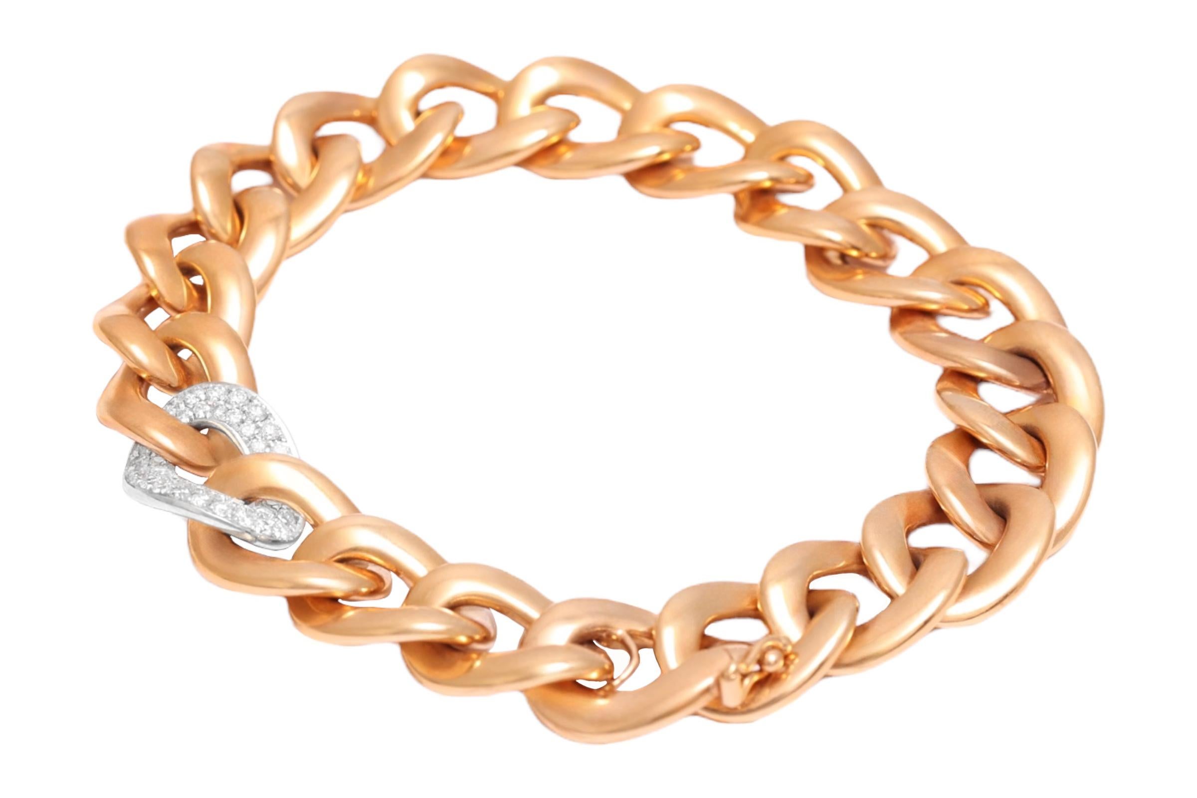 Femenino o masculino 18 kt. Pulsera de eslabones de cadena de oro rosa y blanco, con 1 eslabón engastado con diamantes de 0,96 ct en venta