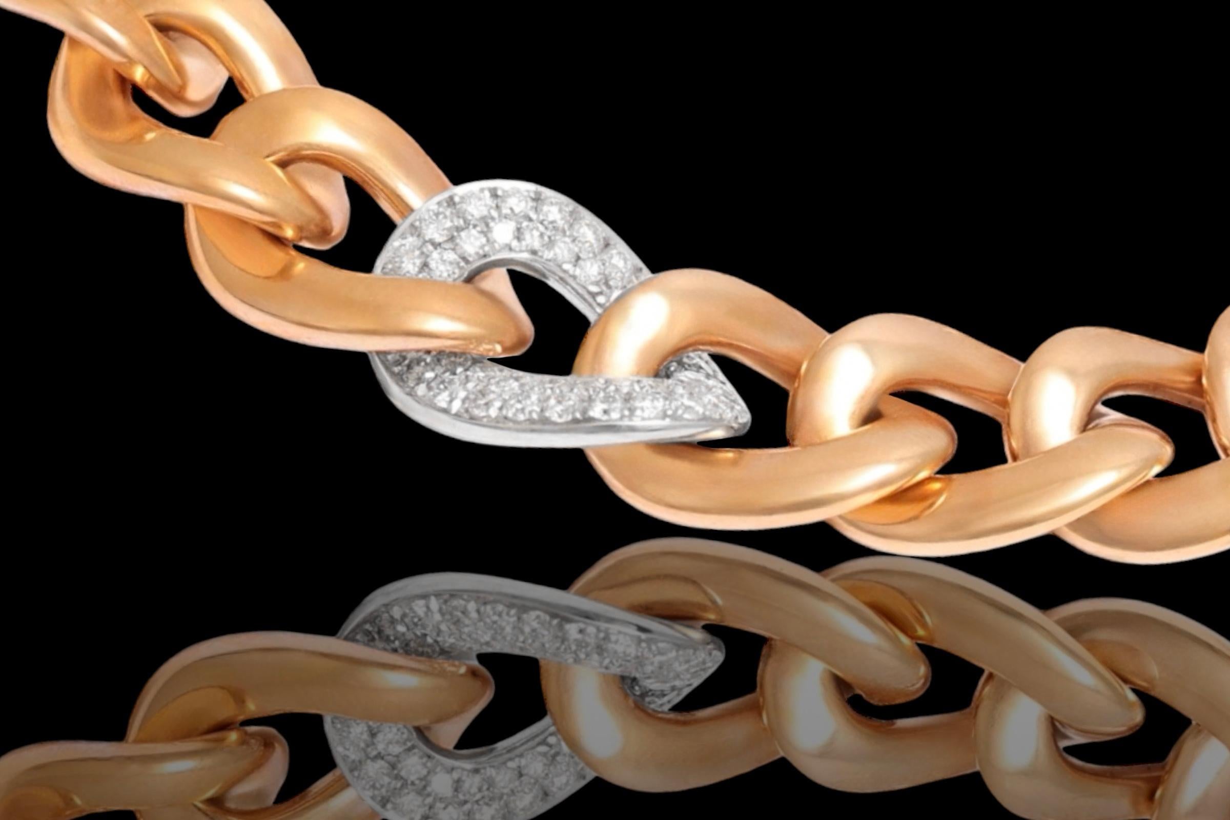 18 kt. Pulsera de eslabones de cadena de oro rosa y blanco, con 1 eslabón engastado con diamantes de 0,96 ct en venta 1