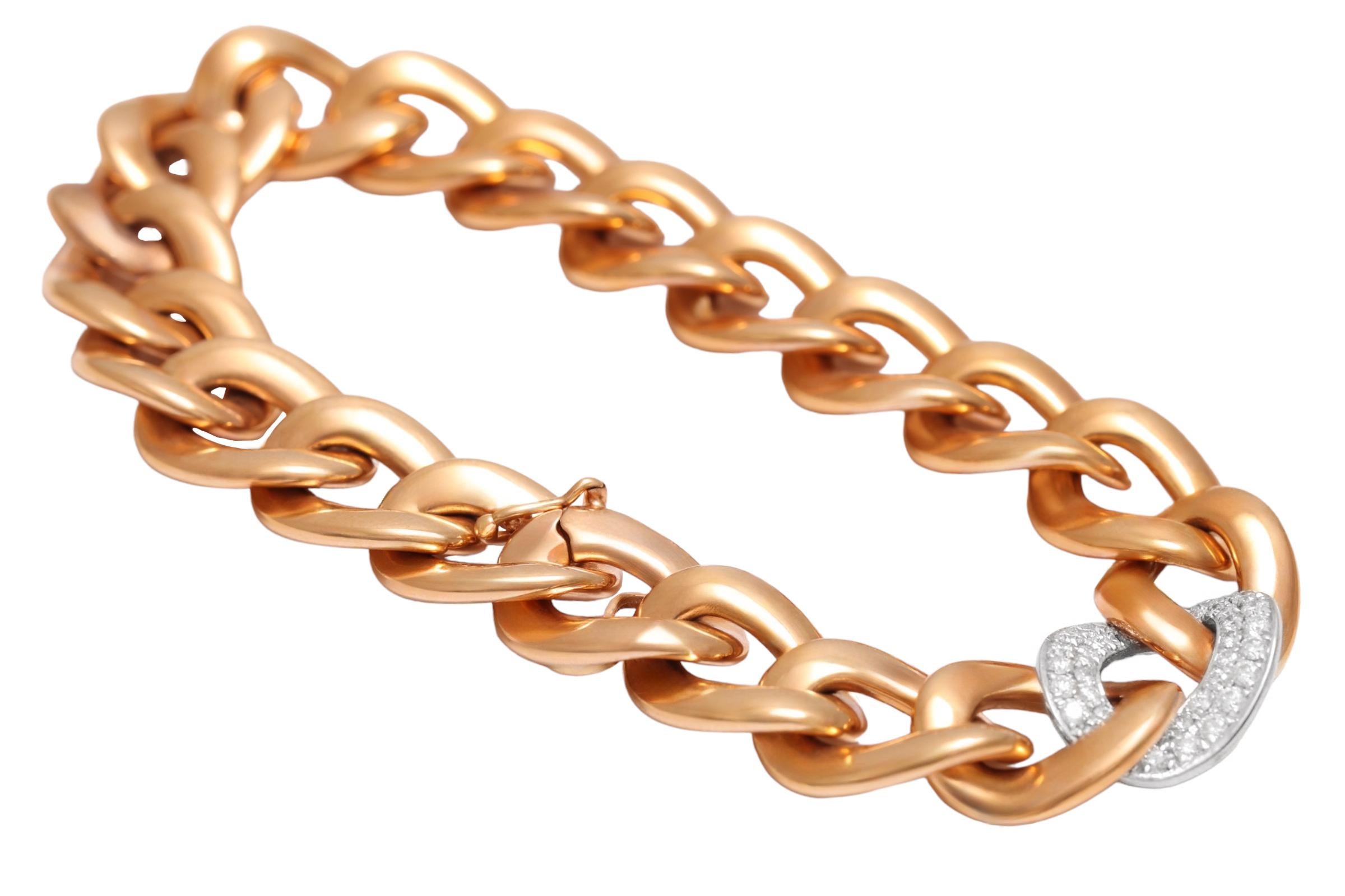 18 kt. Pulsera de eslabones de cadena de oro rosa y blanco, con 1 eslabón engastado con diamantes de 0,96 ct en venta 2