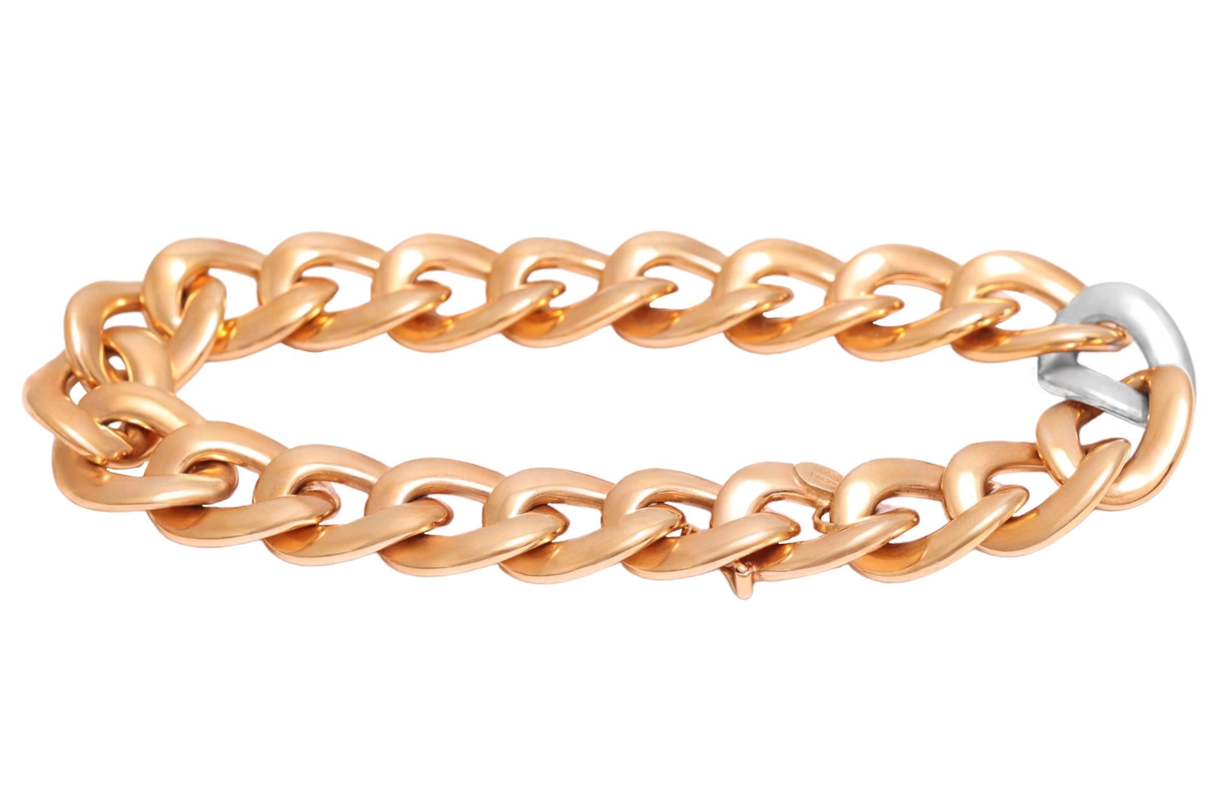18 kt. Pulsera de eslabones de cadena de oro rosa y blanco, con 1 eslabón engastado con diamantes de 0,96 ct en venta 3