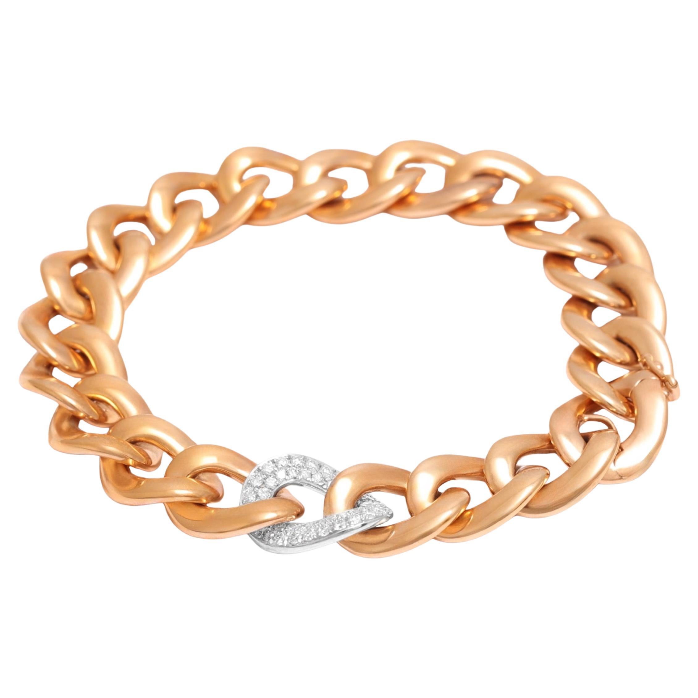 18 kt. Pink & White Gold Chain Link Bracelet, With 1 Link set in 0.96ct Diamonds