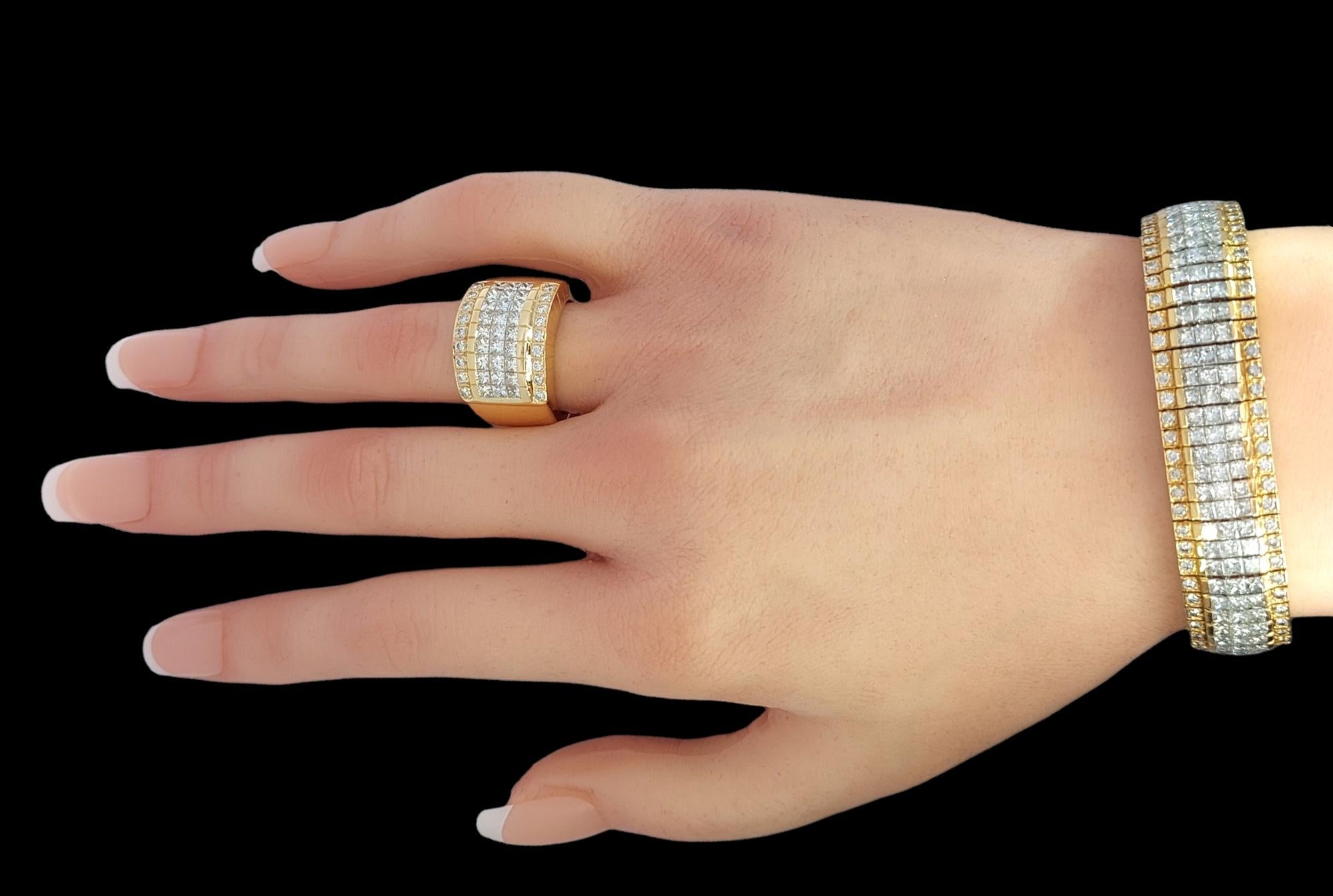 Bracelet invisible et bague assortie en diamants princesse de 18 carats, succession Sultan Oman en vente 10