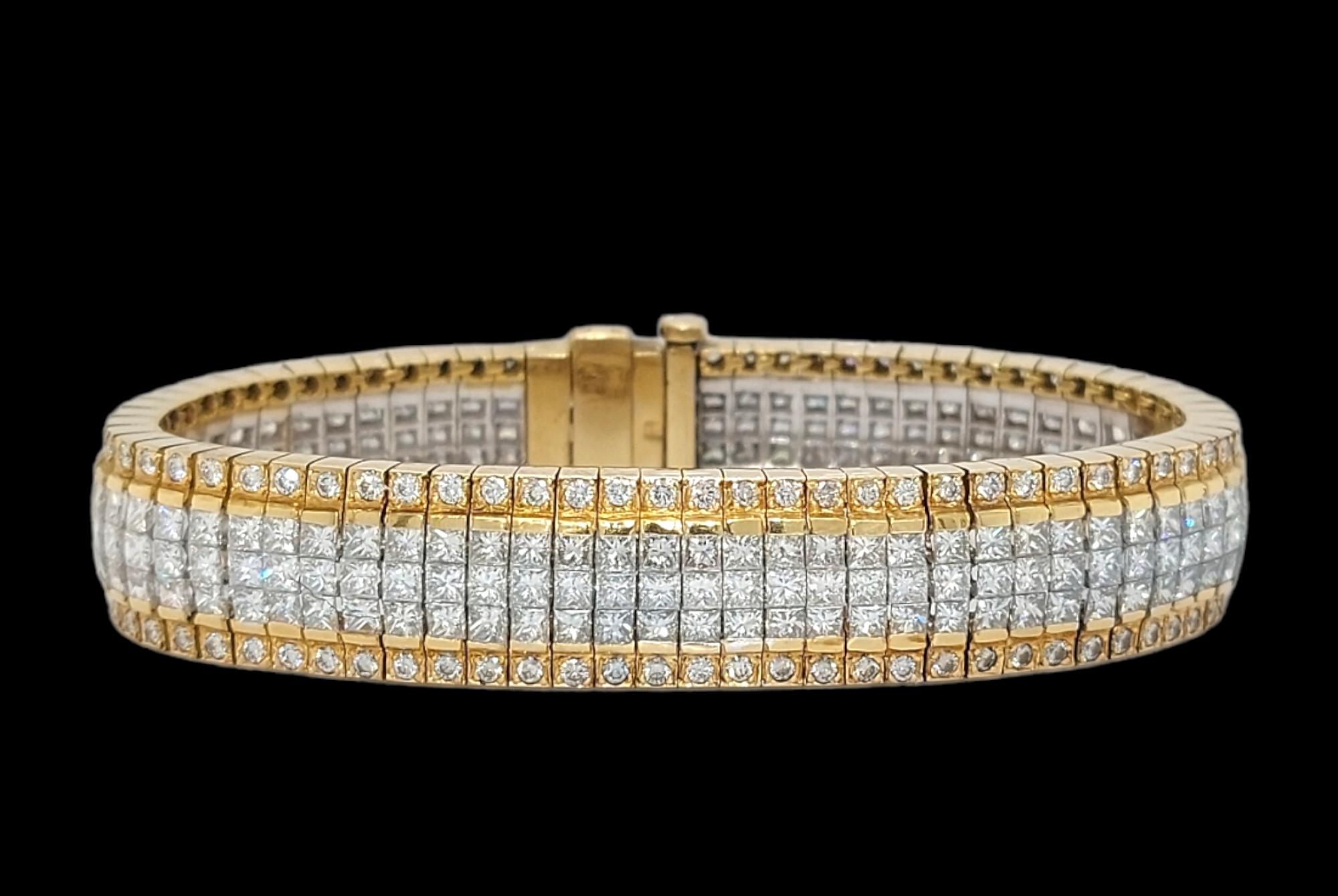 Artisan Bracelet invisible et bague assortie en diamants princesse de 18 carats, succession Sultan Oman en vente