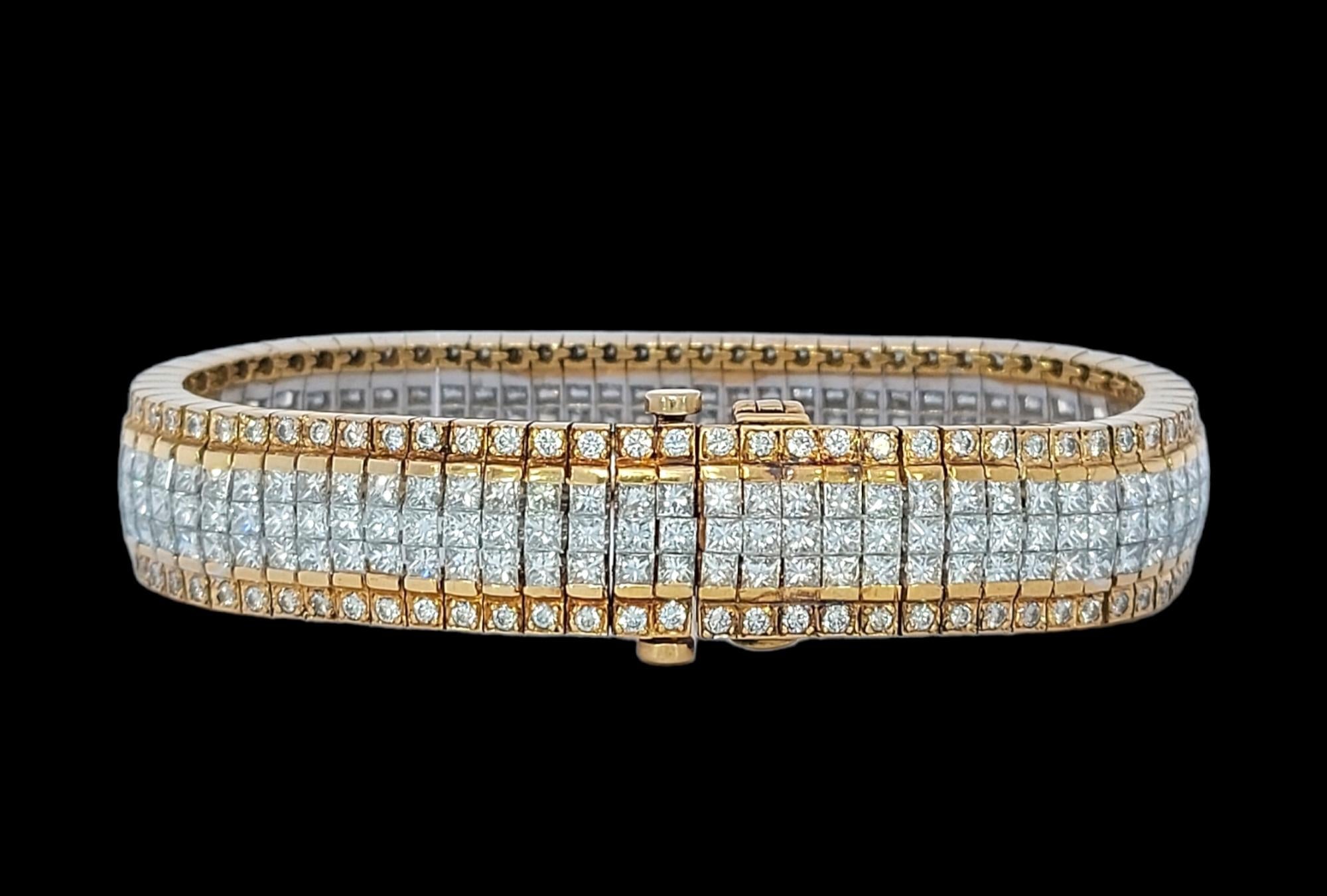 Princess Cut 18kt Princess Diamonds Invisible Bracelet & Matching Ring, Estate Sultan Oman For Sale