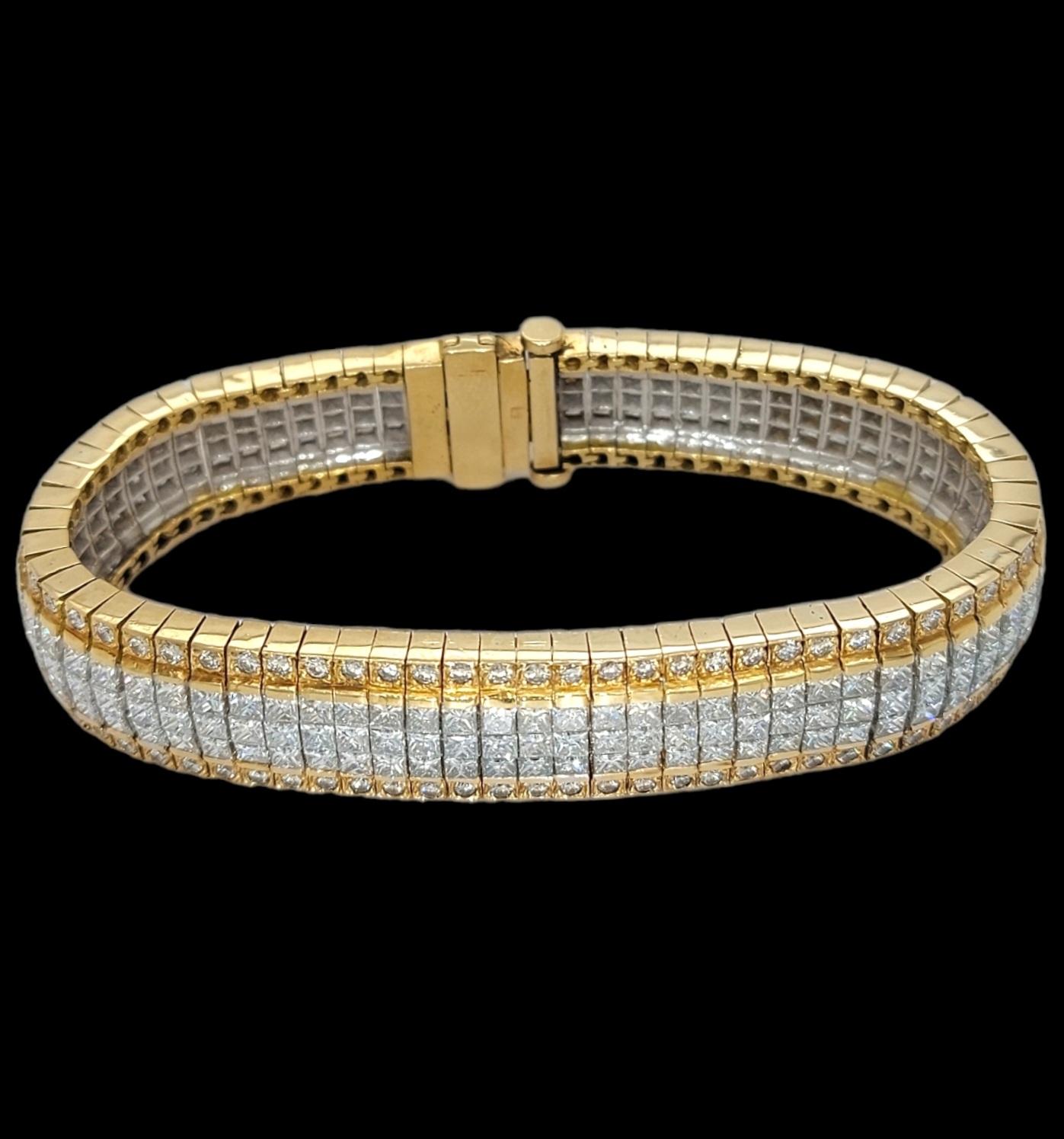 18kt Princess Diamonds Invisible Bracelet & Matching Ring, Estate Sultan Oman In Excellent Condition For Sale In Antwerp, BE