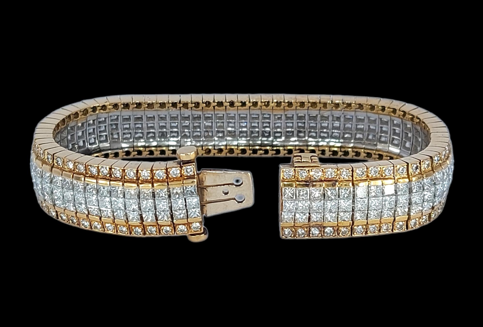 Women's or Men's 18kt Princess Diamonds Invisible Bracelet & Matching Ring, Estate Sultan Oman For Sale