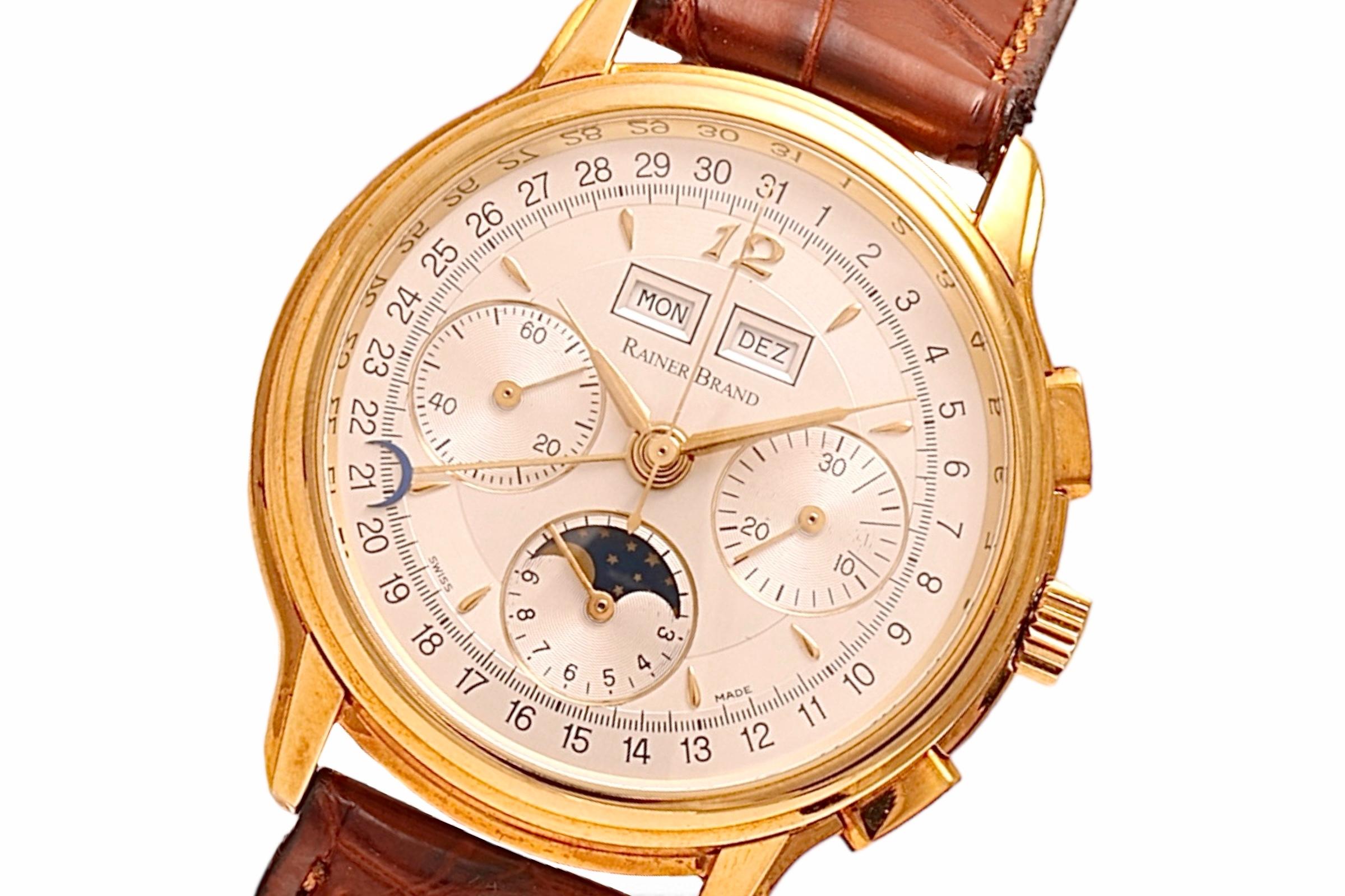 Montre-bracelet de collection 18 carats Rainer Brand Triple Date Moonphase chronographe  Neuf - En vente à Antwerp, BE