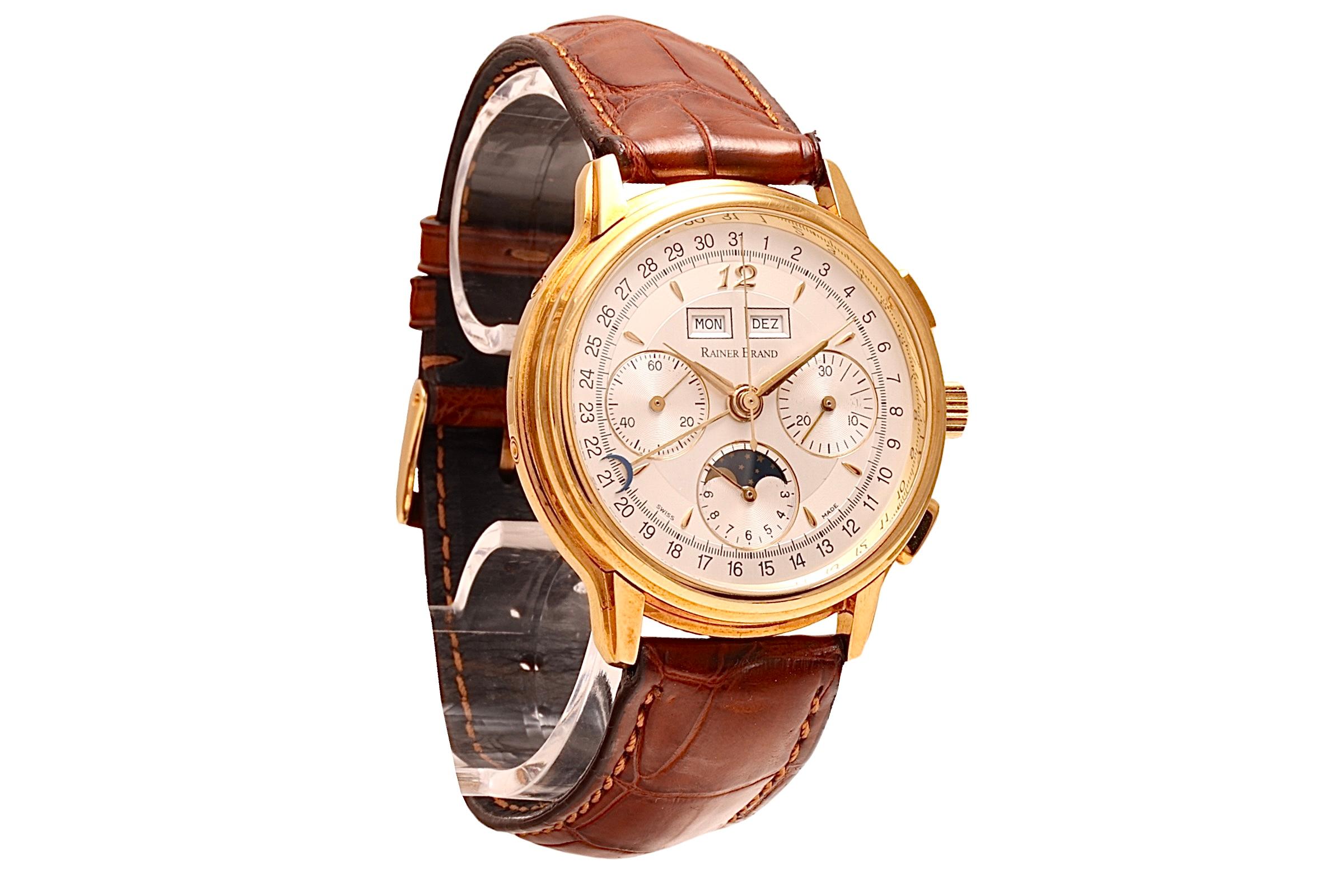 18 Kt Rainer Brand Triple Date Moonphase Chronograph Armbanduhr, Sammlerstücke  für Damen oder Herren im Angebot