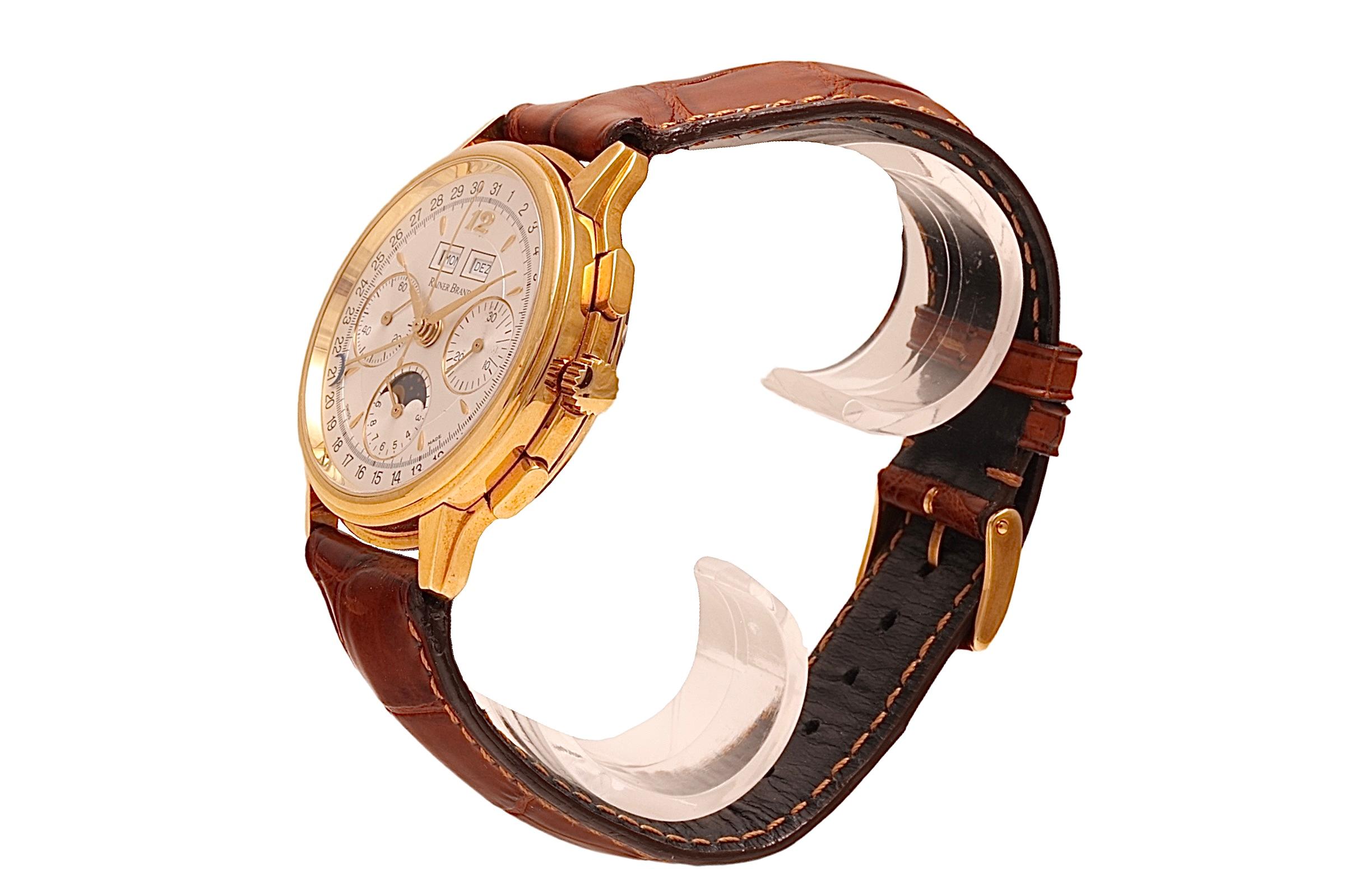 Artisan 18 Kt Rainer Brand Triple Date Moonphase Chronograph Wrist Watch, Collectors  For Sale