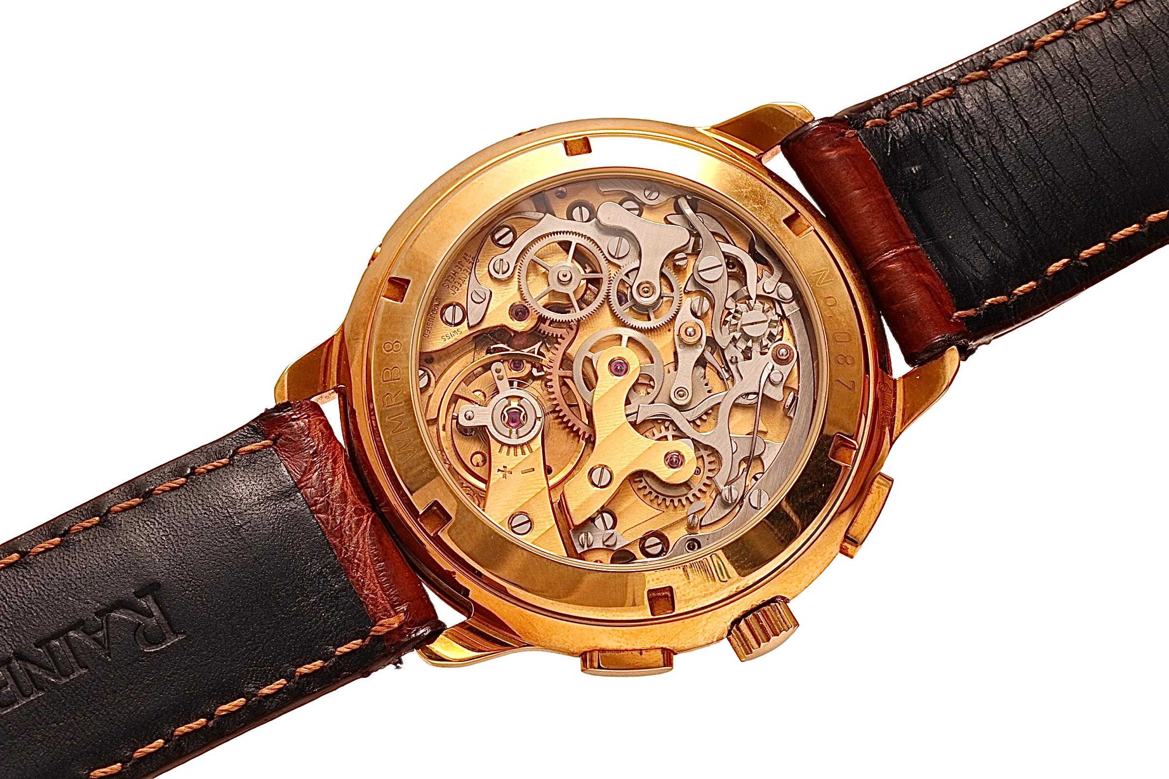 Montre-bracelet de collection 18 carats Rainer Brand Triple Date Moonphase chronographe  en vente 2