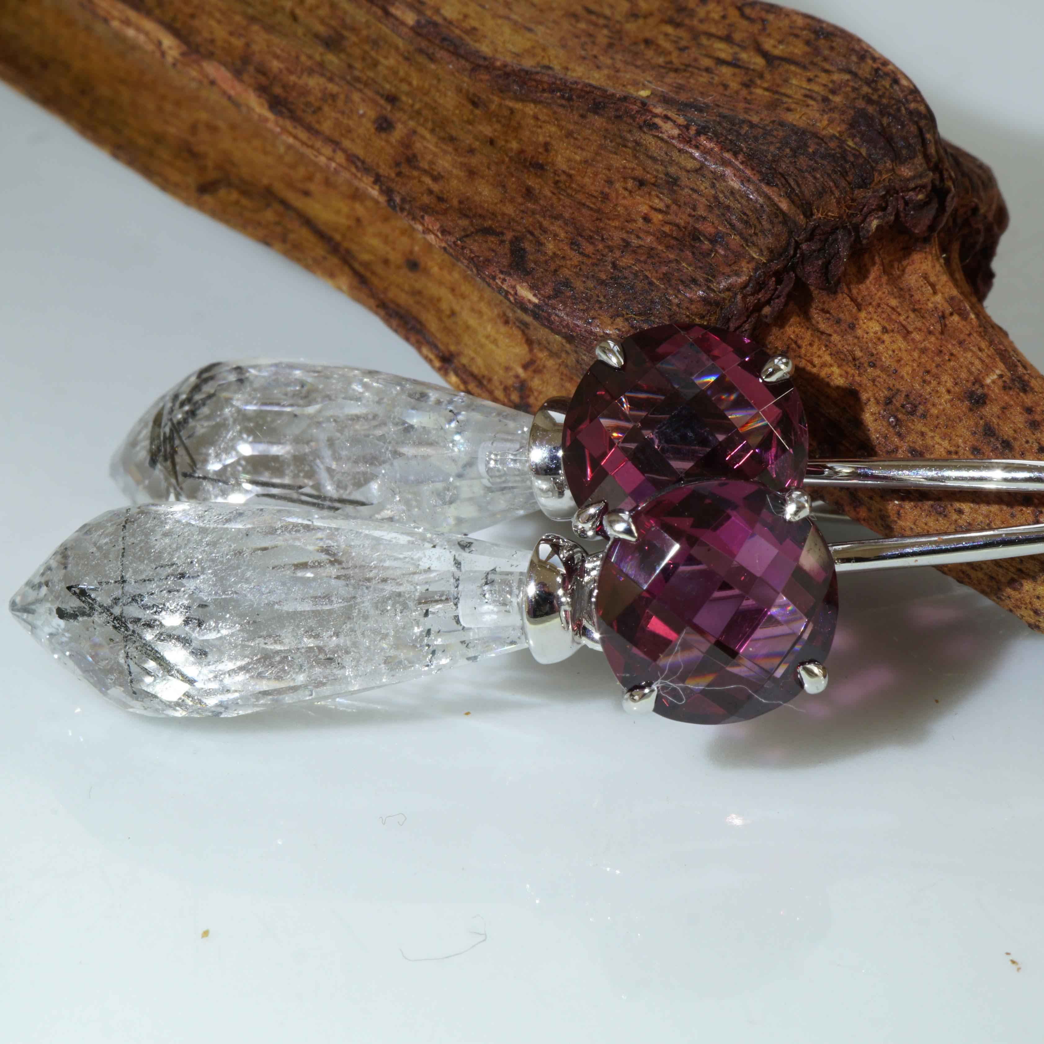 18 Kt Rhodolite Earrings with Detachable Pendant Beginnung of Earring Mania For Sale 3