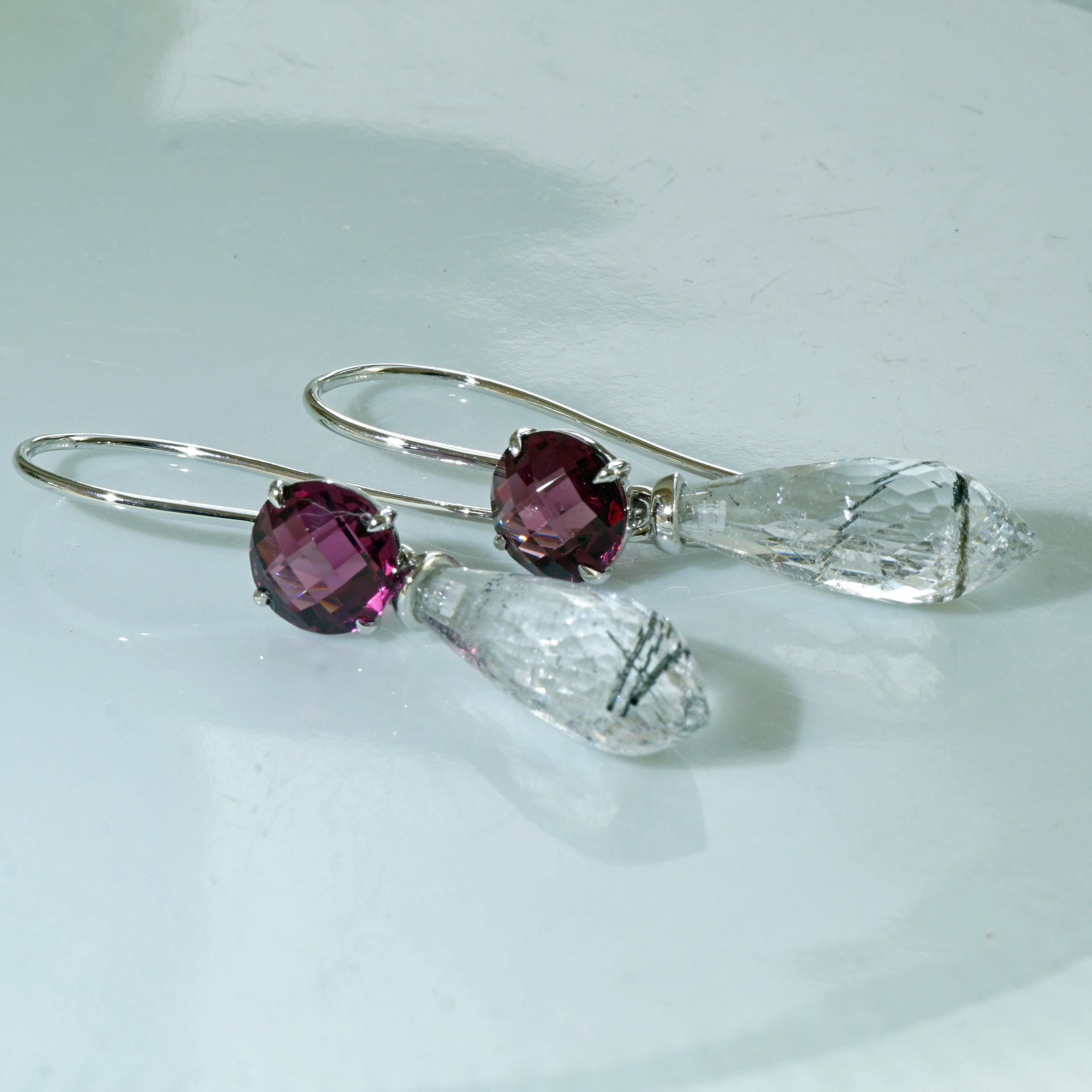Modern 18 Kt Rhodolite Earrings with Detachable Pendant Beginnung of Earring Mania For Sale
