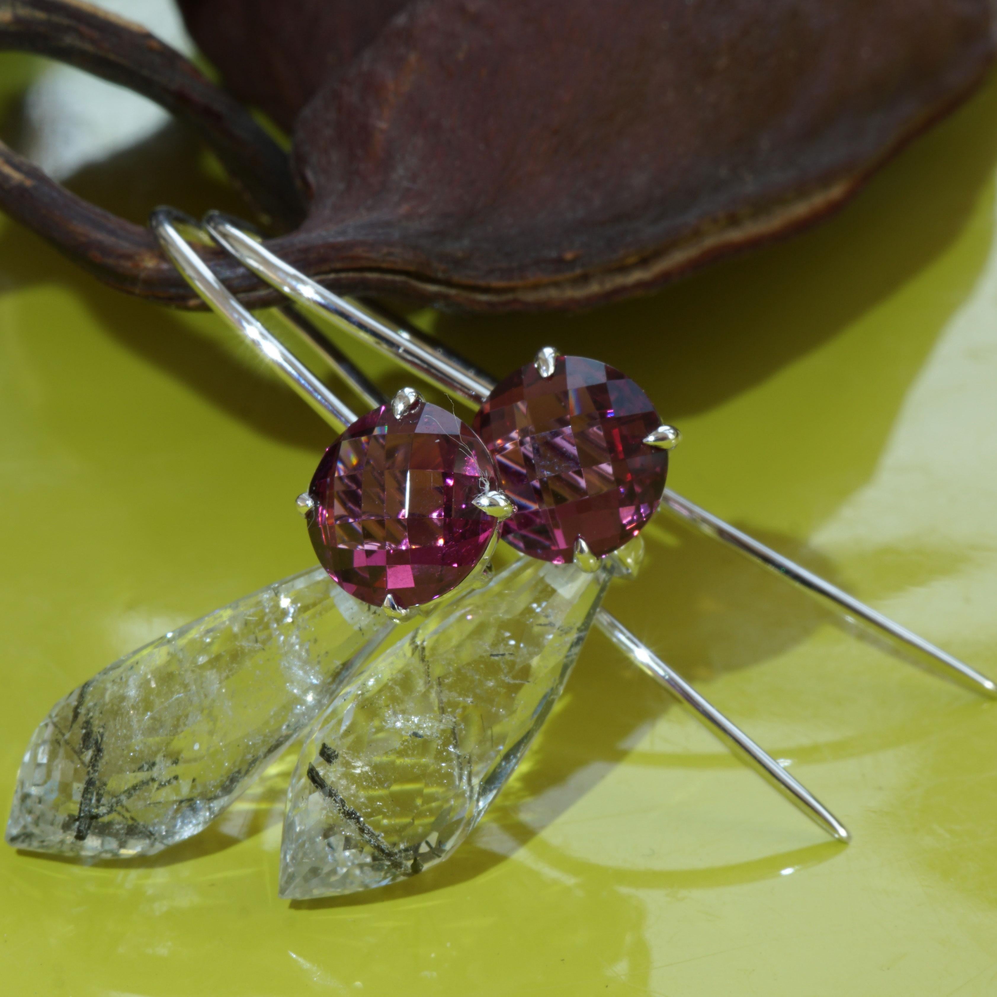 Pear Cut 18 Kt Rhodolite Earrings with Detachable Pendant Beginnung of Earring Mania For Sale