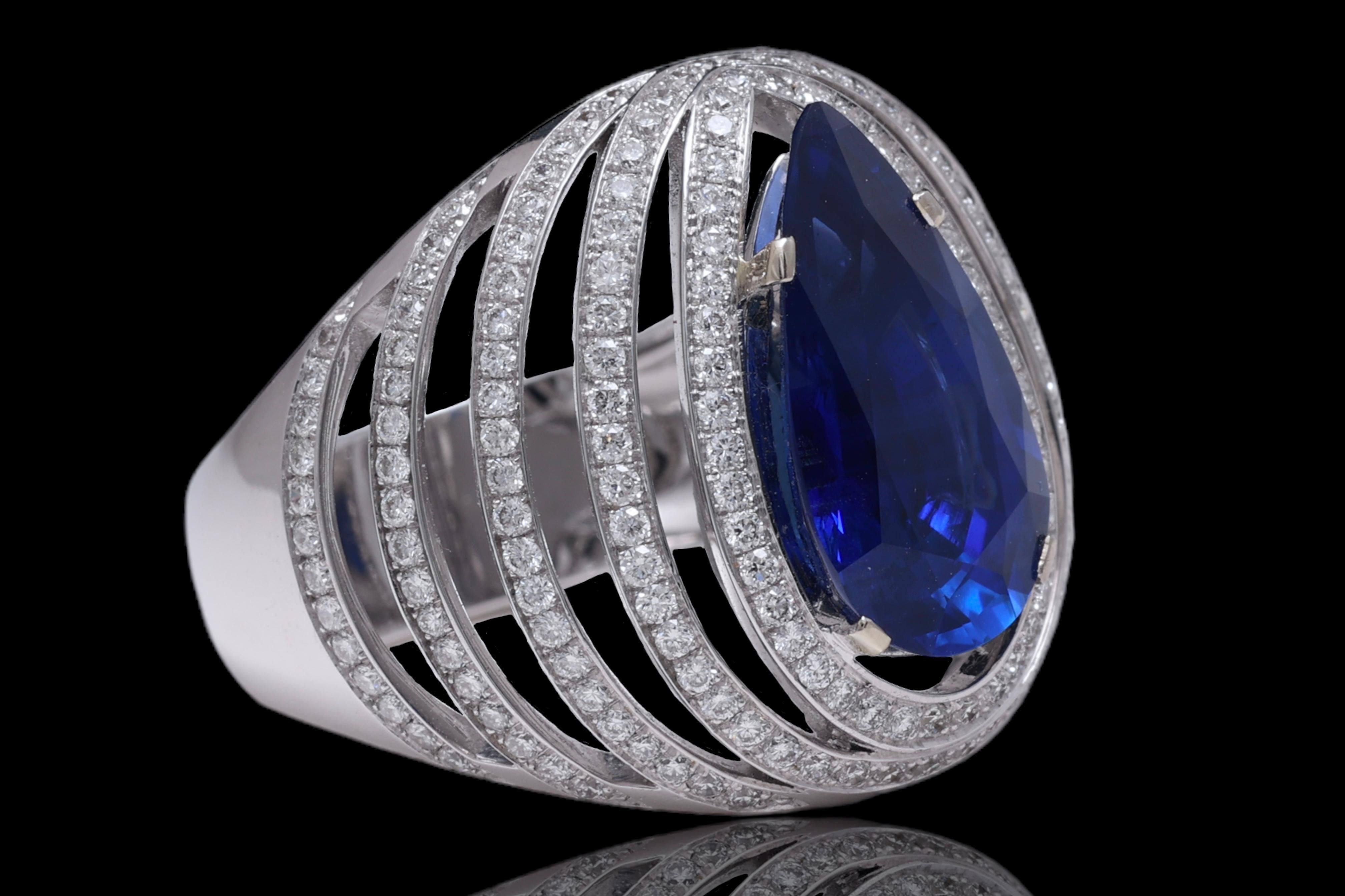 Artisan 18 Kt Ring with 6 Ct No Heat Burmese Sapphire & Diamonds For Sale
