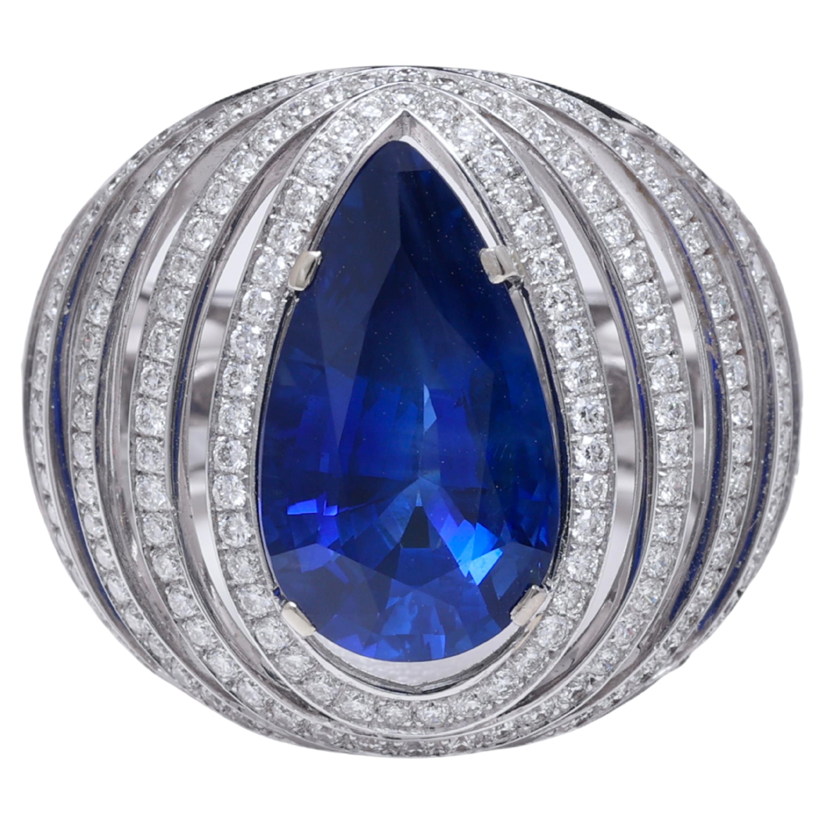 18 Kt Ring with 6 Ct No Heat Burmese Sapphire & Diamonds