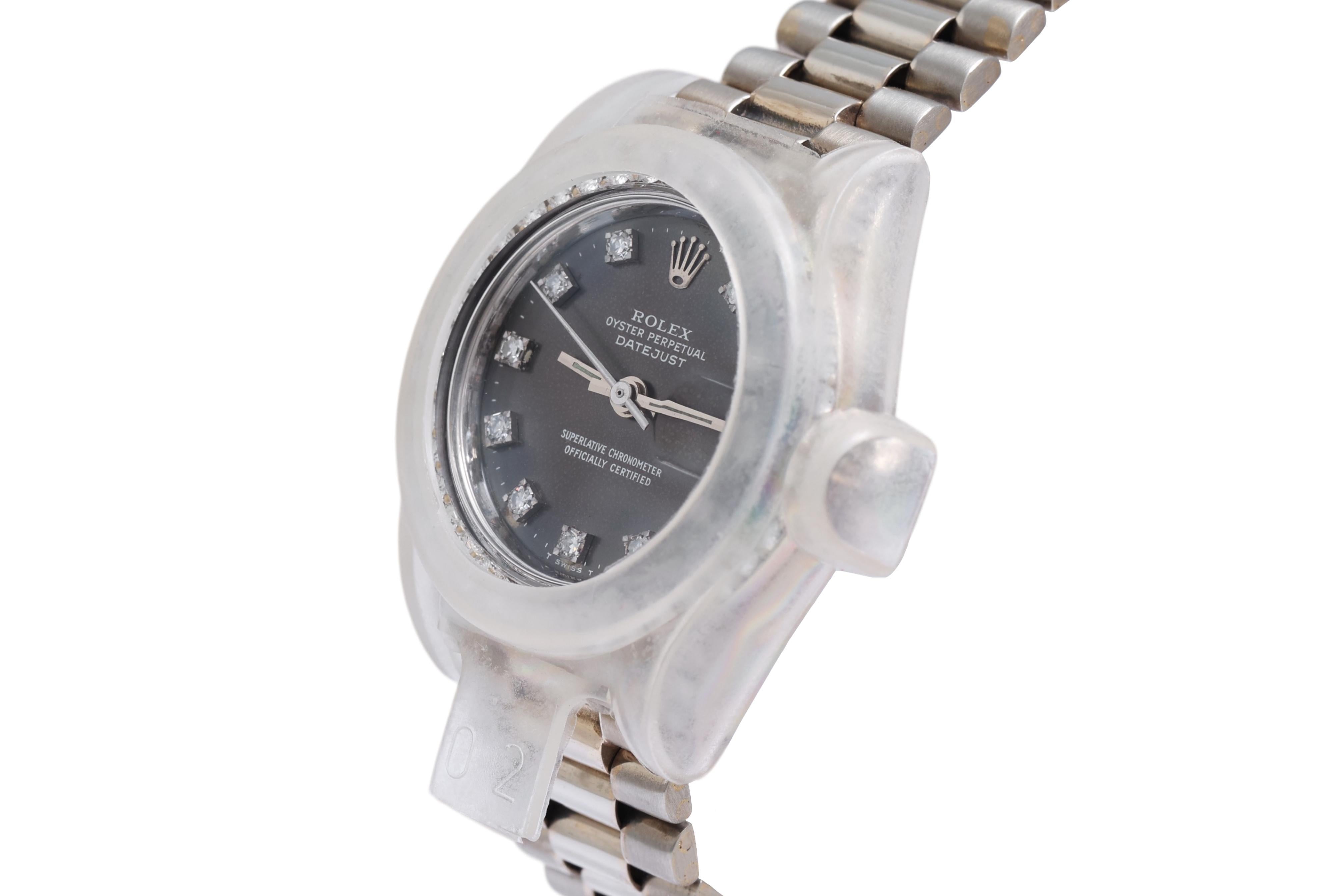 Rolex Lady President in oro bianco 18 Kt con quadrante e lunetta di diamanti in vendita 4