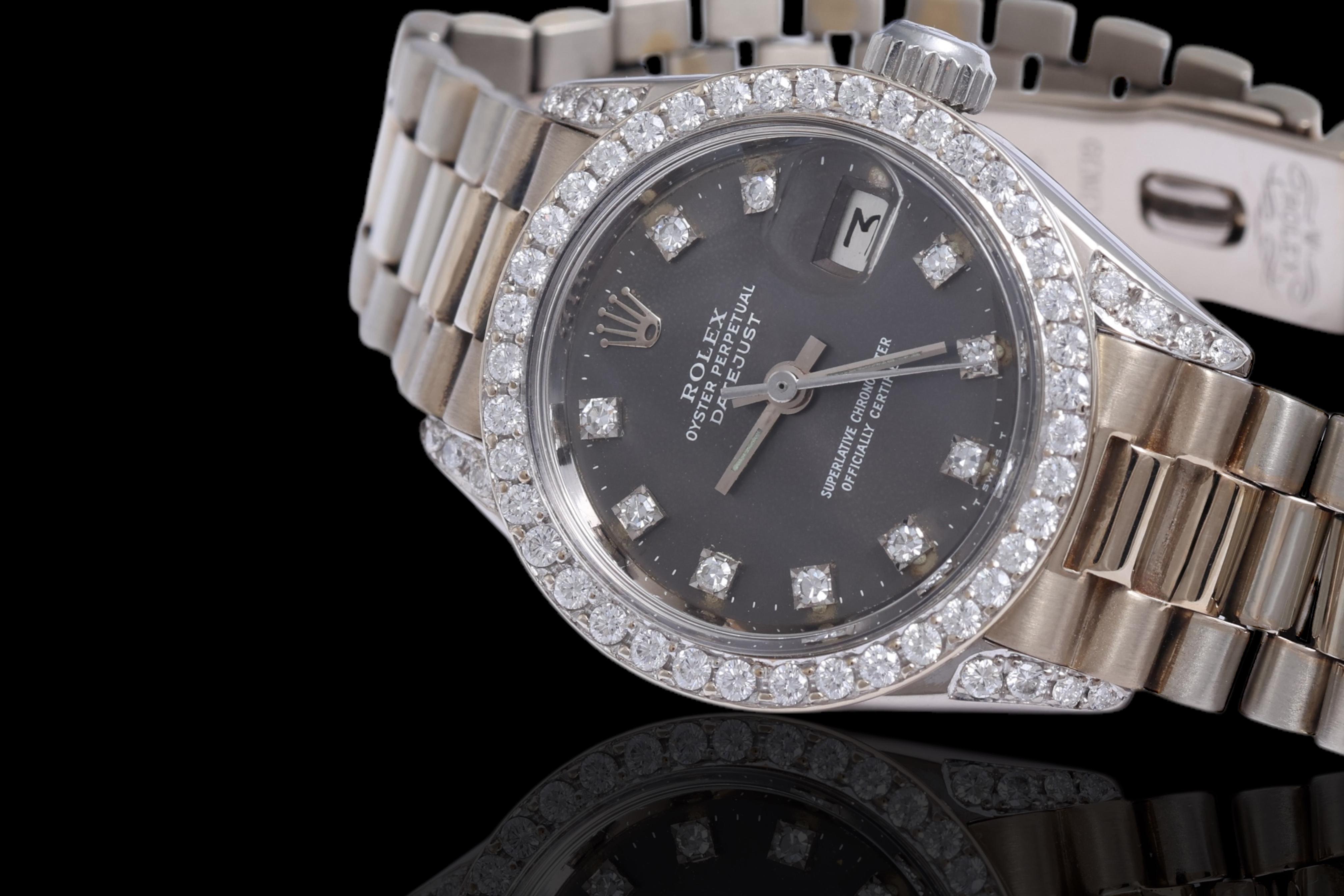 Rolex Lady President in oro bianco 18 Kt con quadrante e lunetta di diamanti in vendita 5