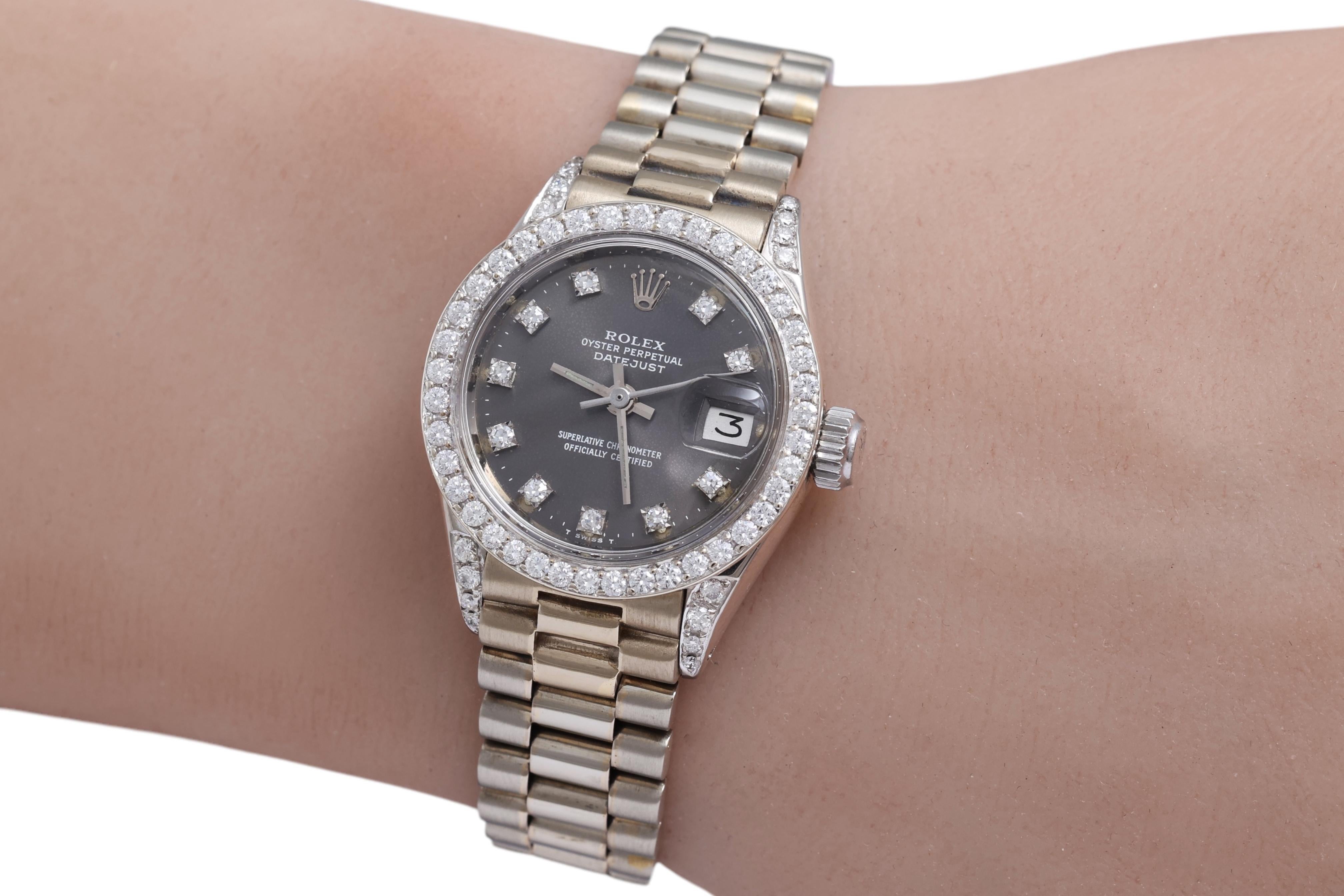 Rolex Lady President in oro bianco 18 Kt con quadrante e lunetta di diamanti in vendita 12