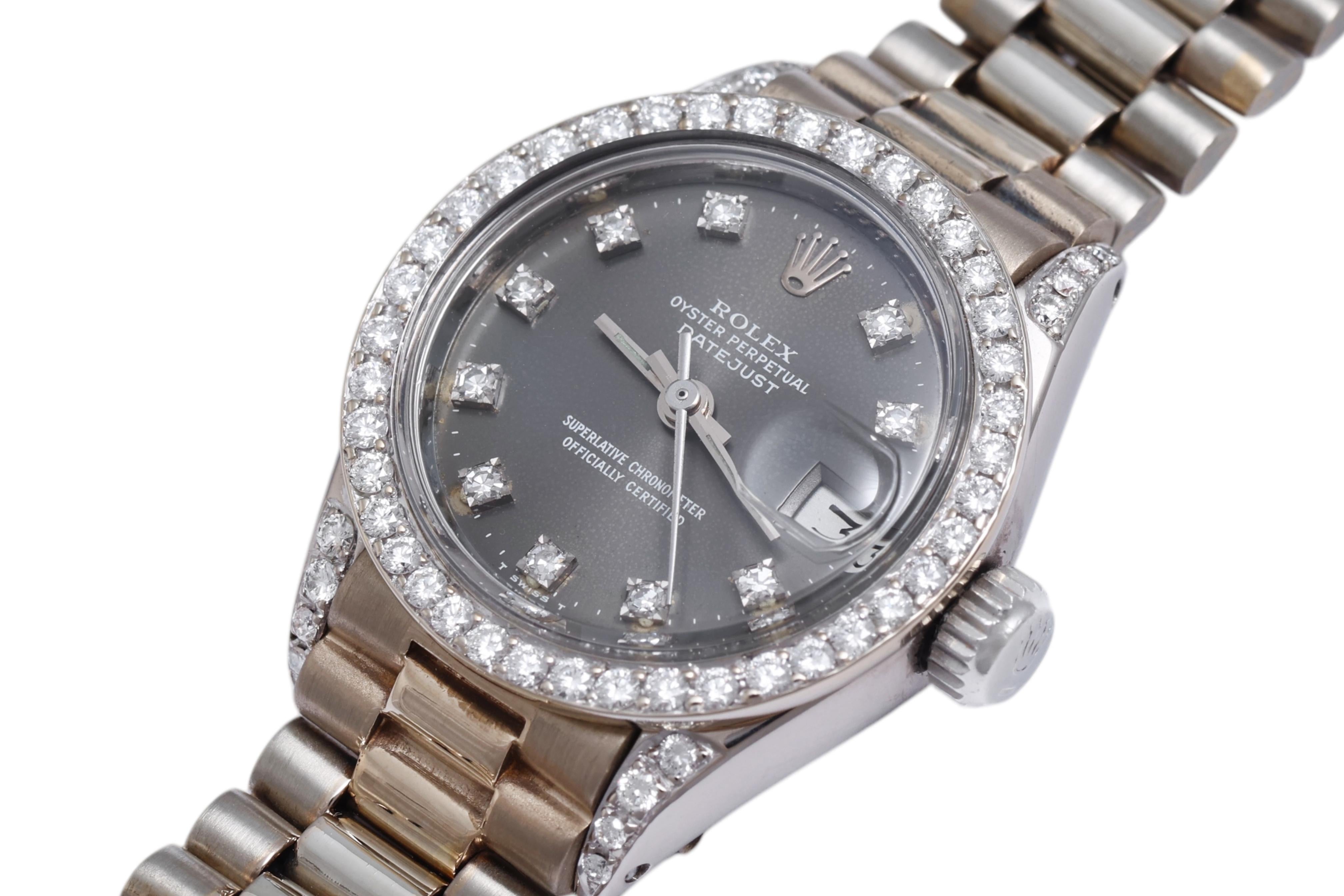 Artigiano Rolex Lady President in oro bianco 18 Kt con quadrante e lunetta di diamanti in vendita