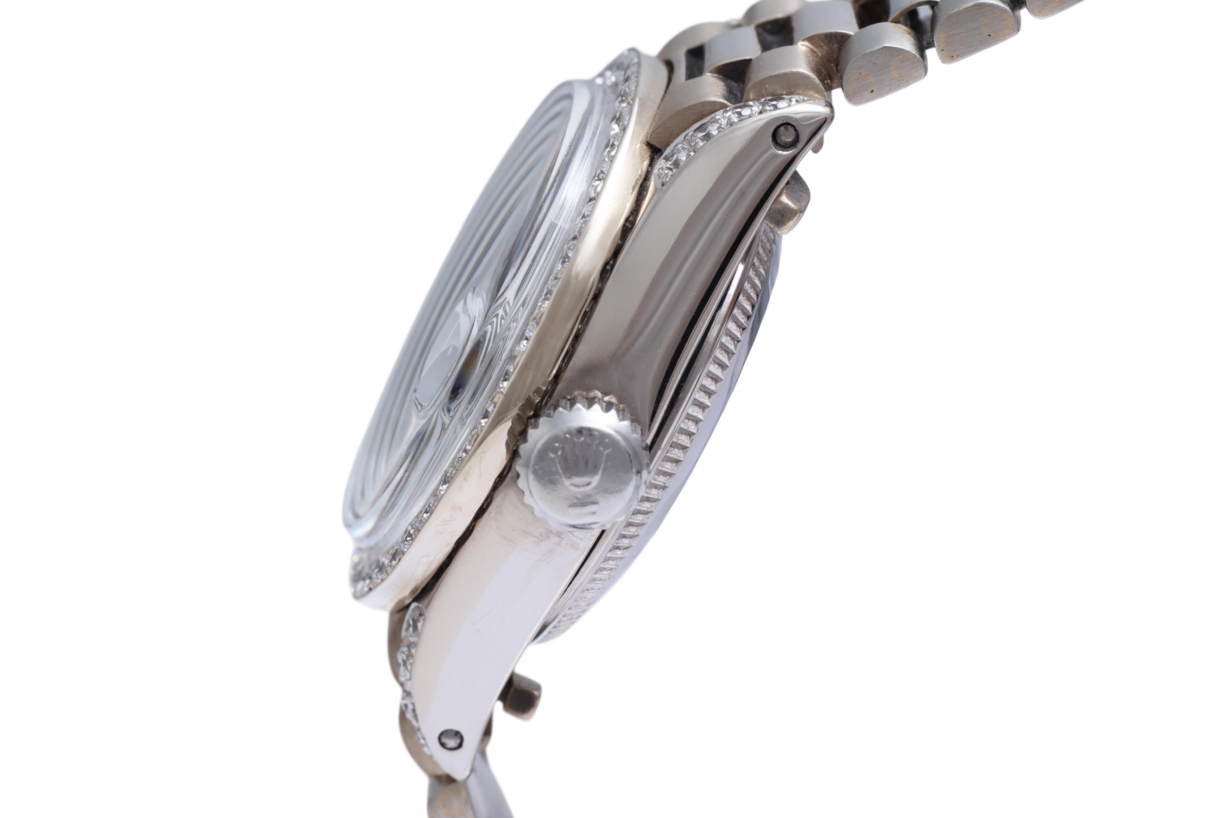 Taglio brillante Rolex Lady President in oro bianco 18 Kt con quadrante e lunetta di diamanti in vendita