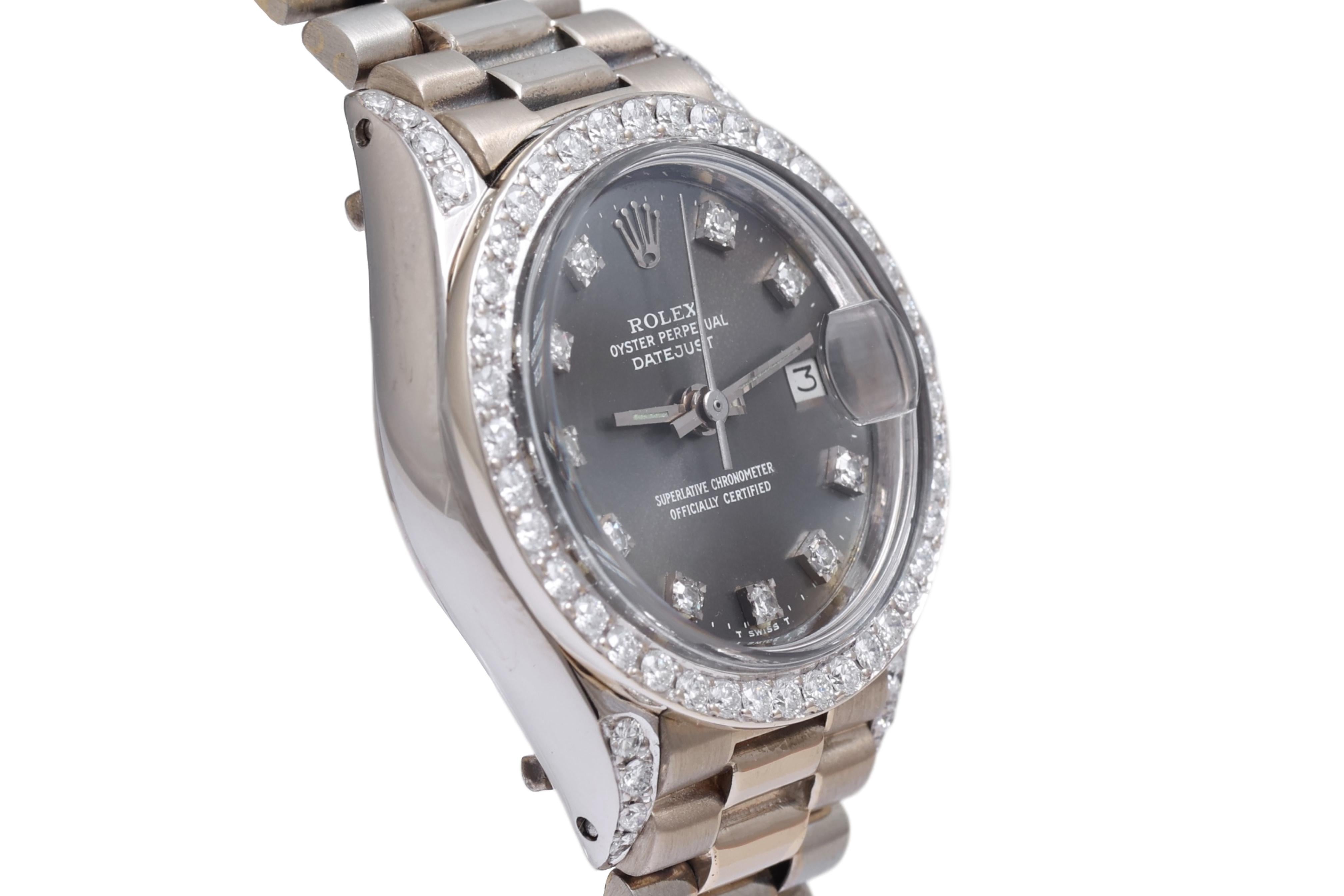 Rolex Lady President in oro bianco 18 Kt con quadrante e lunetta di diamanti in vendita 1