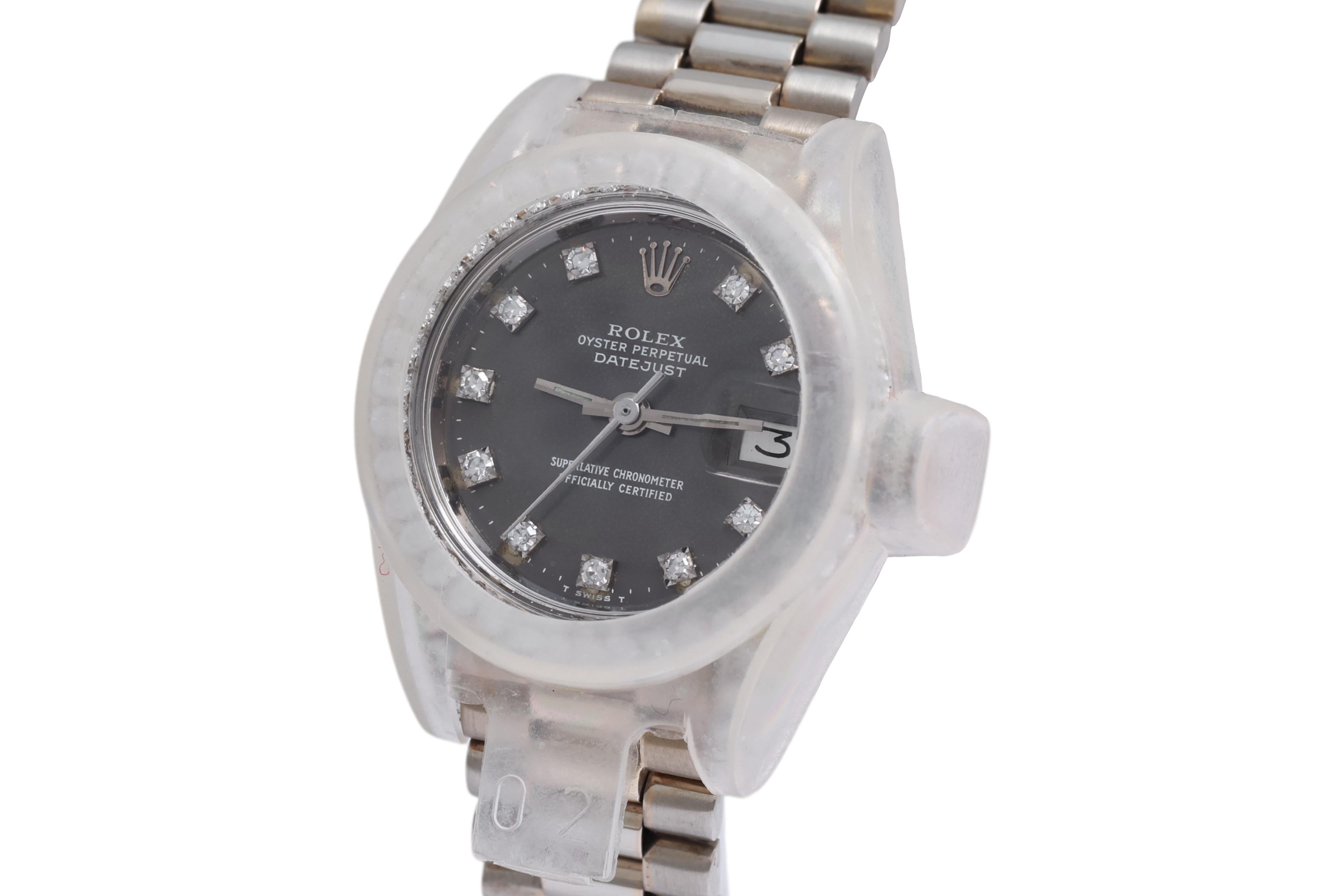 Rolex Lady President in oro bianco 18 Kt con quadrante e lunetta di diamanti in vendita 3