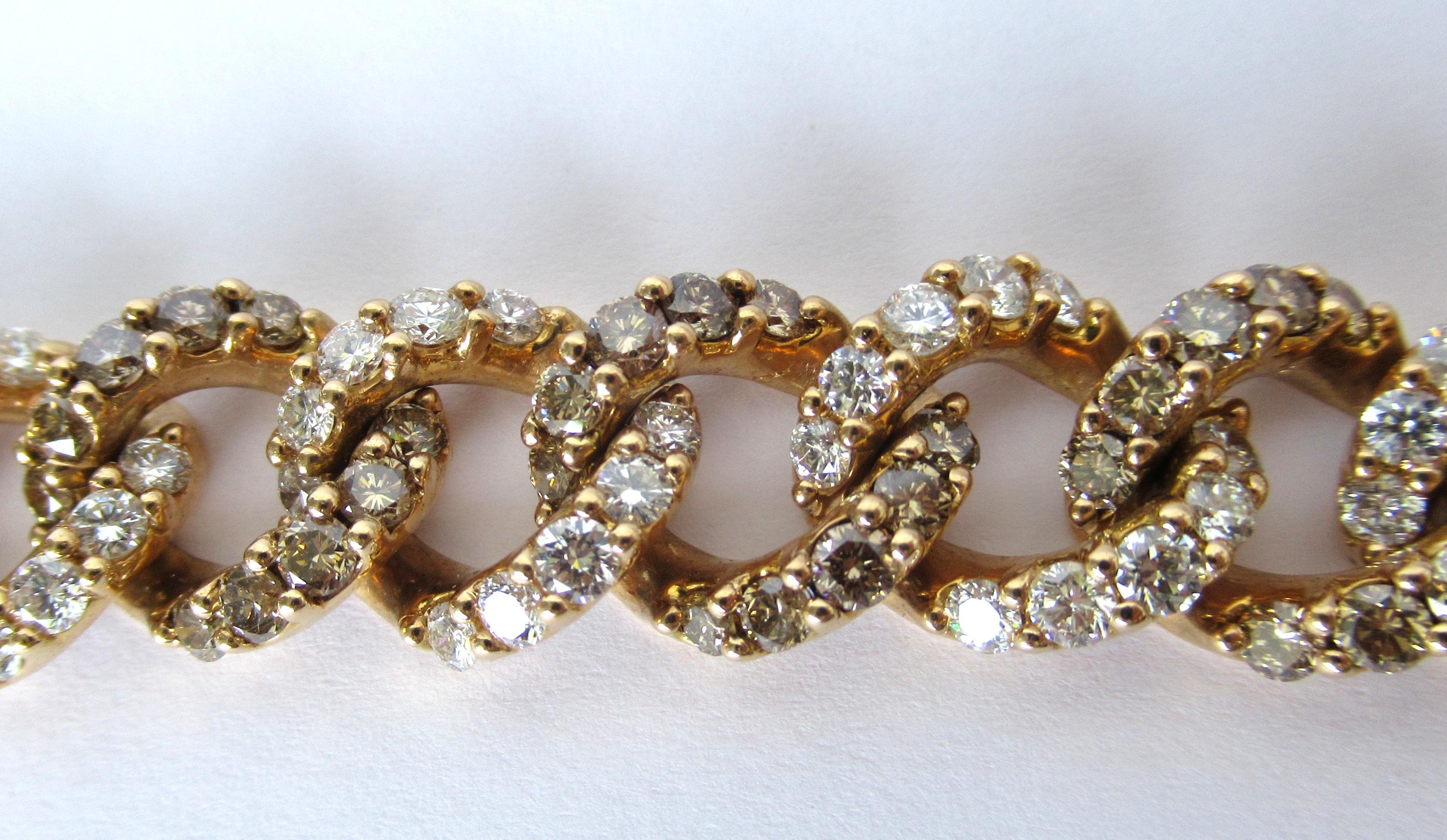 Brilliant Cut 18 Karat Rose Gold 8.15 Carat Fancy Diamonds 7.87 Carat White Diamond Bracelet For Sale