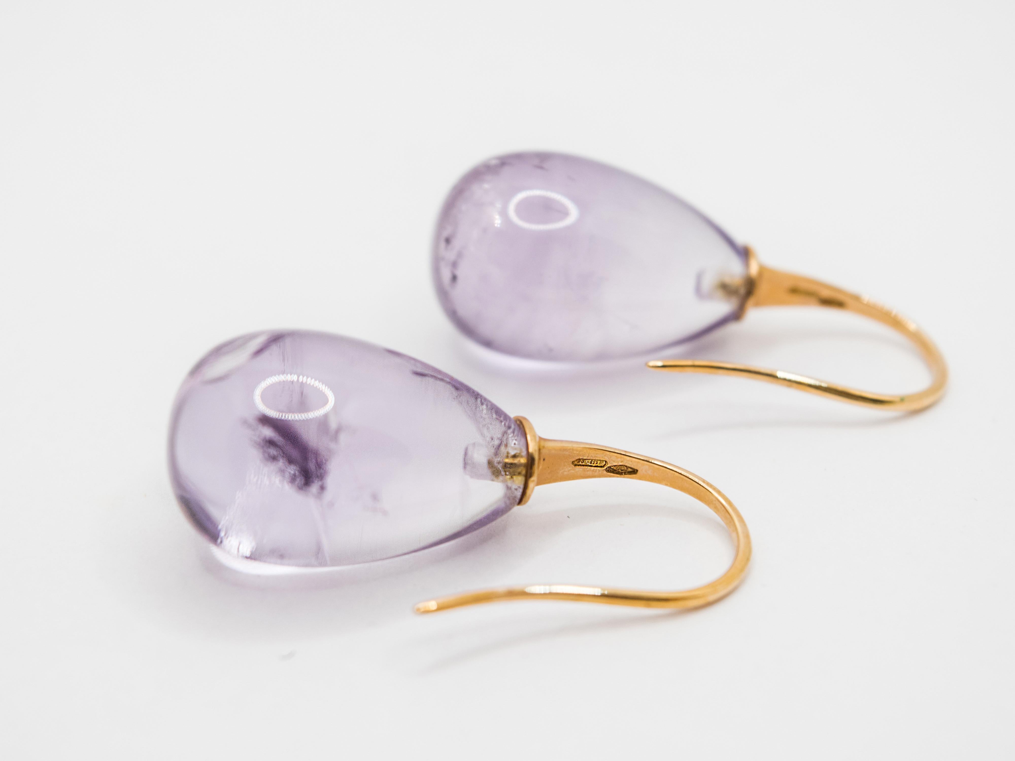 Contemporary  Drop Cut Amethyst and Rose Gold Dangle Earrings For Sale