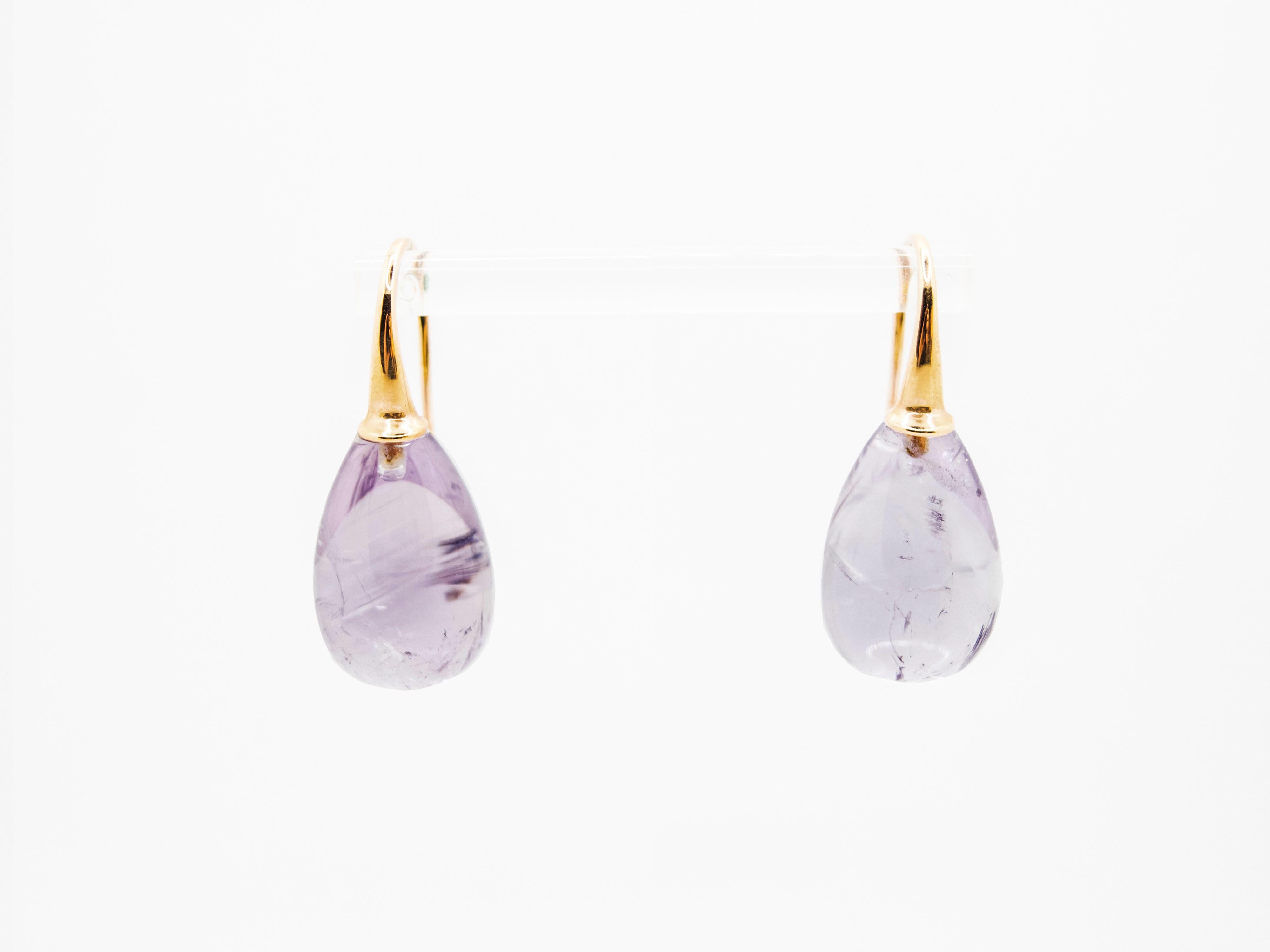  Drop Cut Amethyst and Rose Gold Dangle Earrings In New Condition For Sale In Cattolica, IT