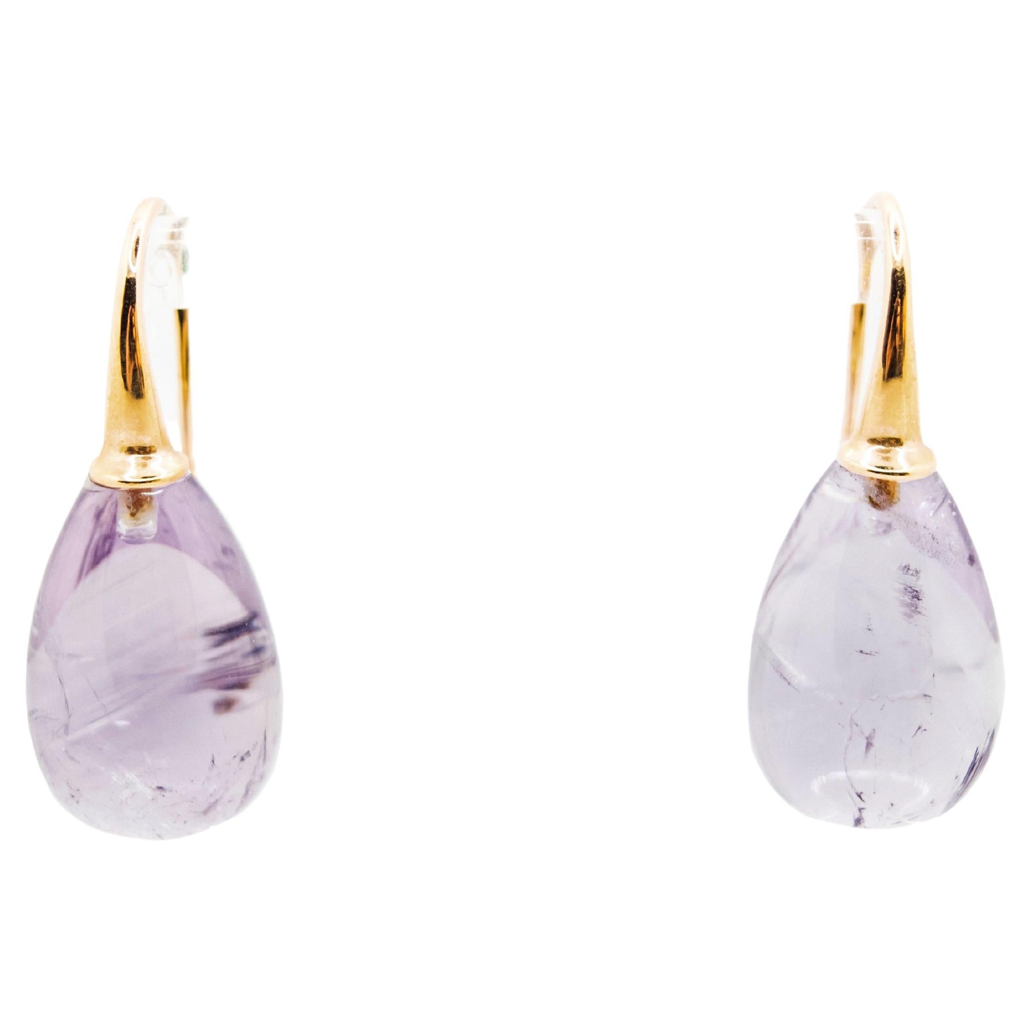  Drop Cut Amethyst and Rose Gold Dangle Earrings For Sale
