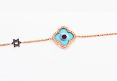 18 Karat Rose Gold Bracelet with Diamonds, Turquoise and Mother of Pearl Inlay