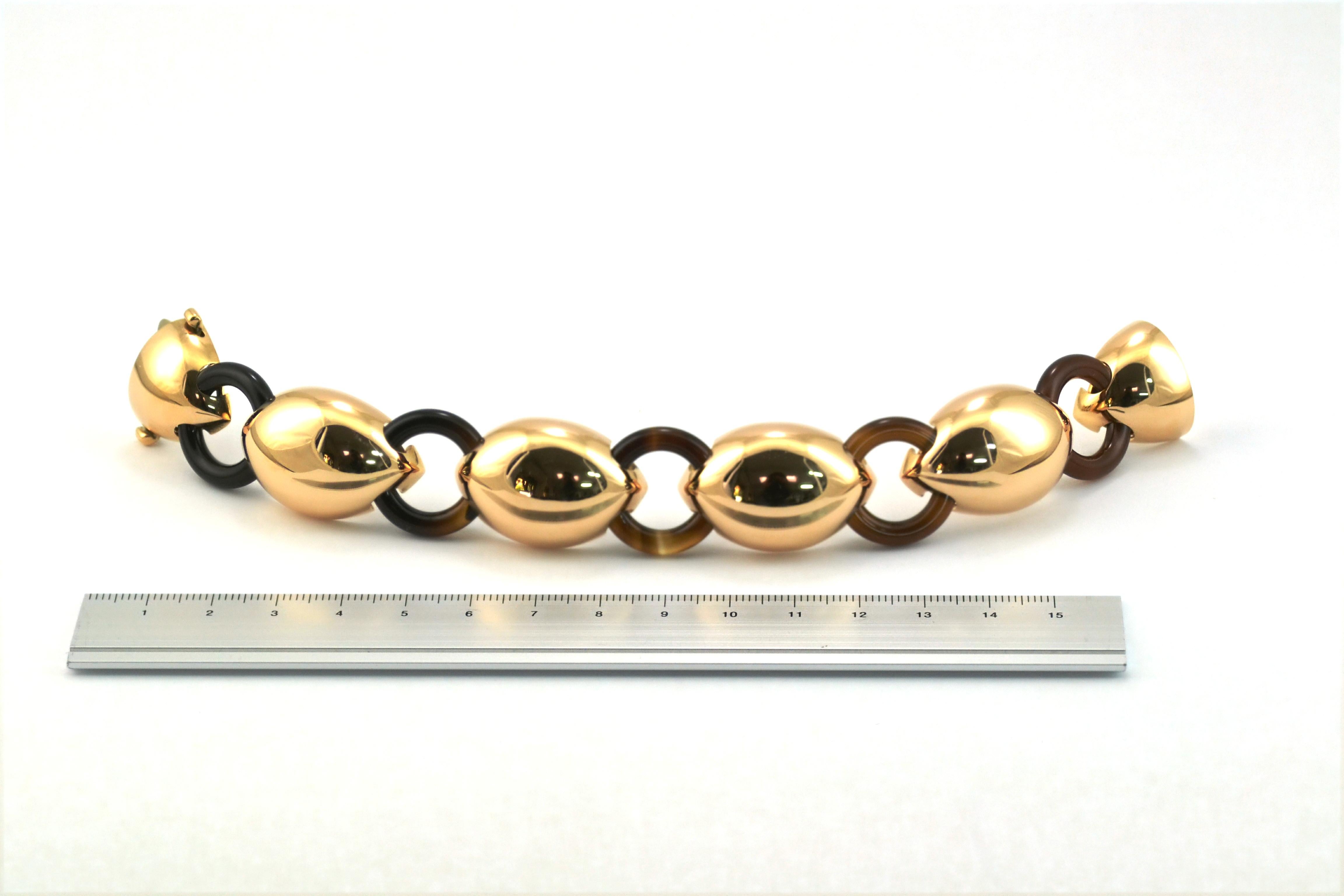 18 KT Rose Gold Brown Agate Handmade Unique  Bracelet  In New Condition For Sale In Valenza , IT